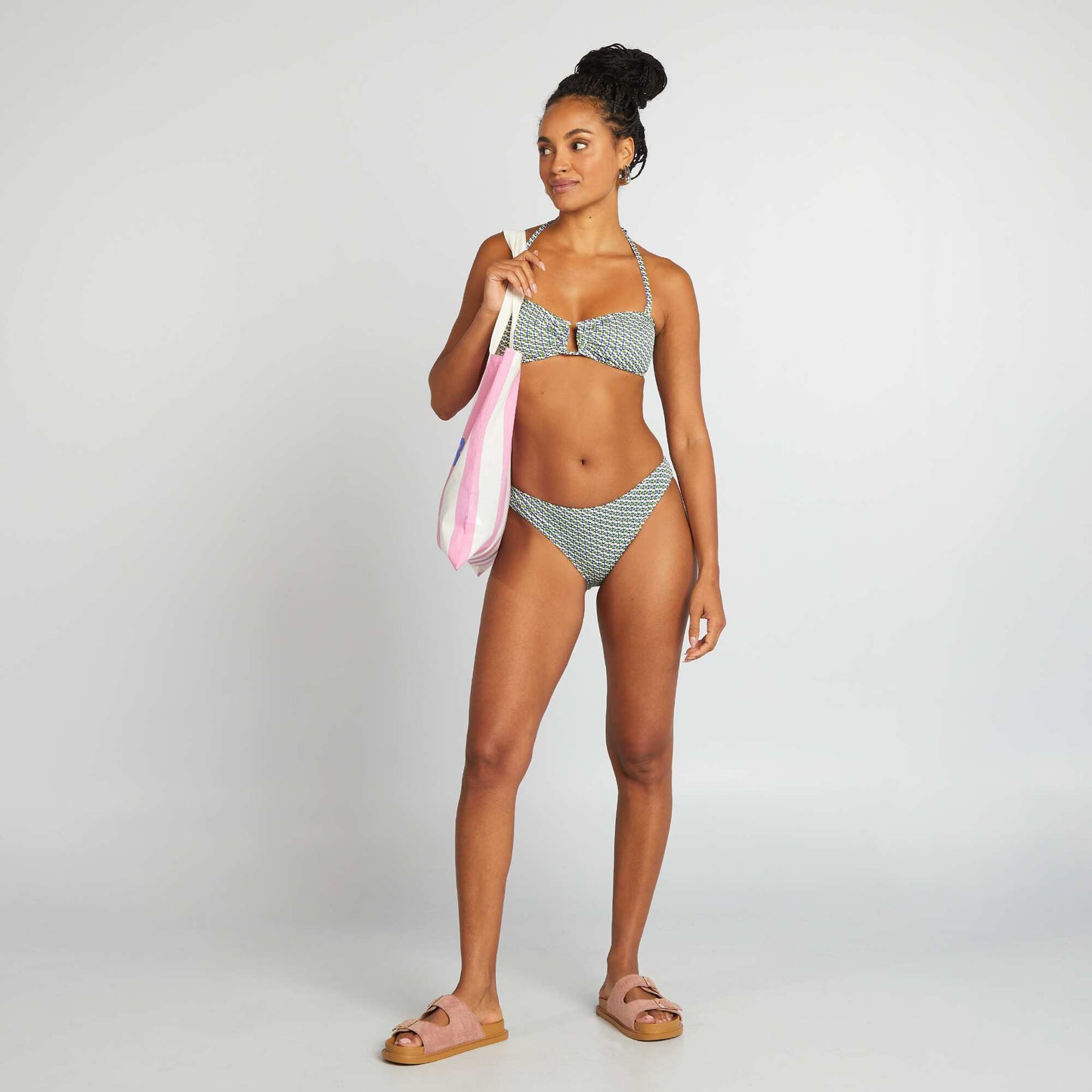 Culotte de bain imprimé géométrique VERT/BLEU