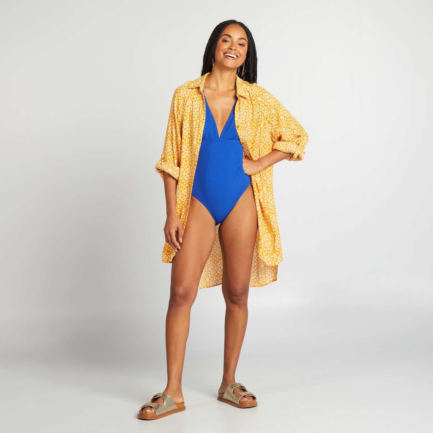 Maillot de bain 1 pièce texturé BLEU