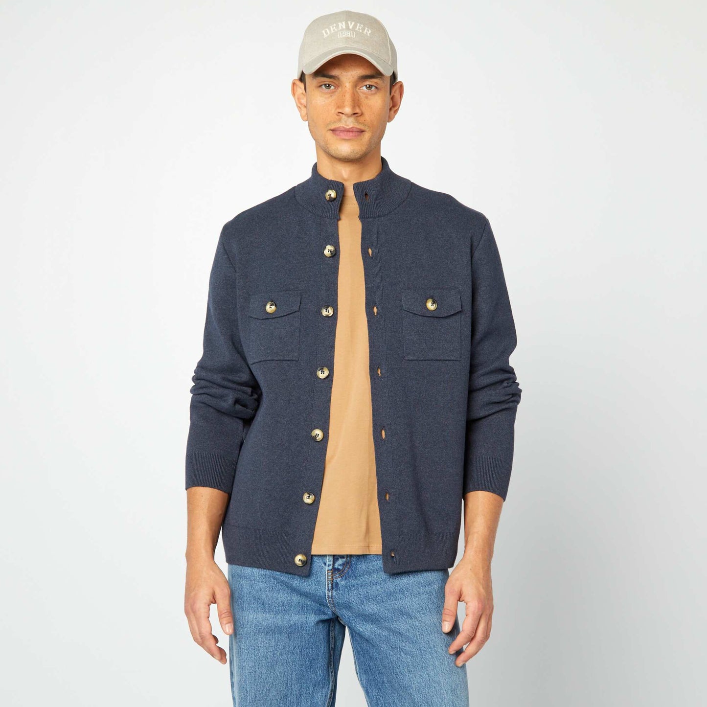 Gilet en maille avec poches à rabat Marine