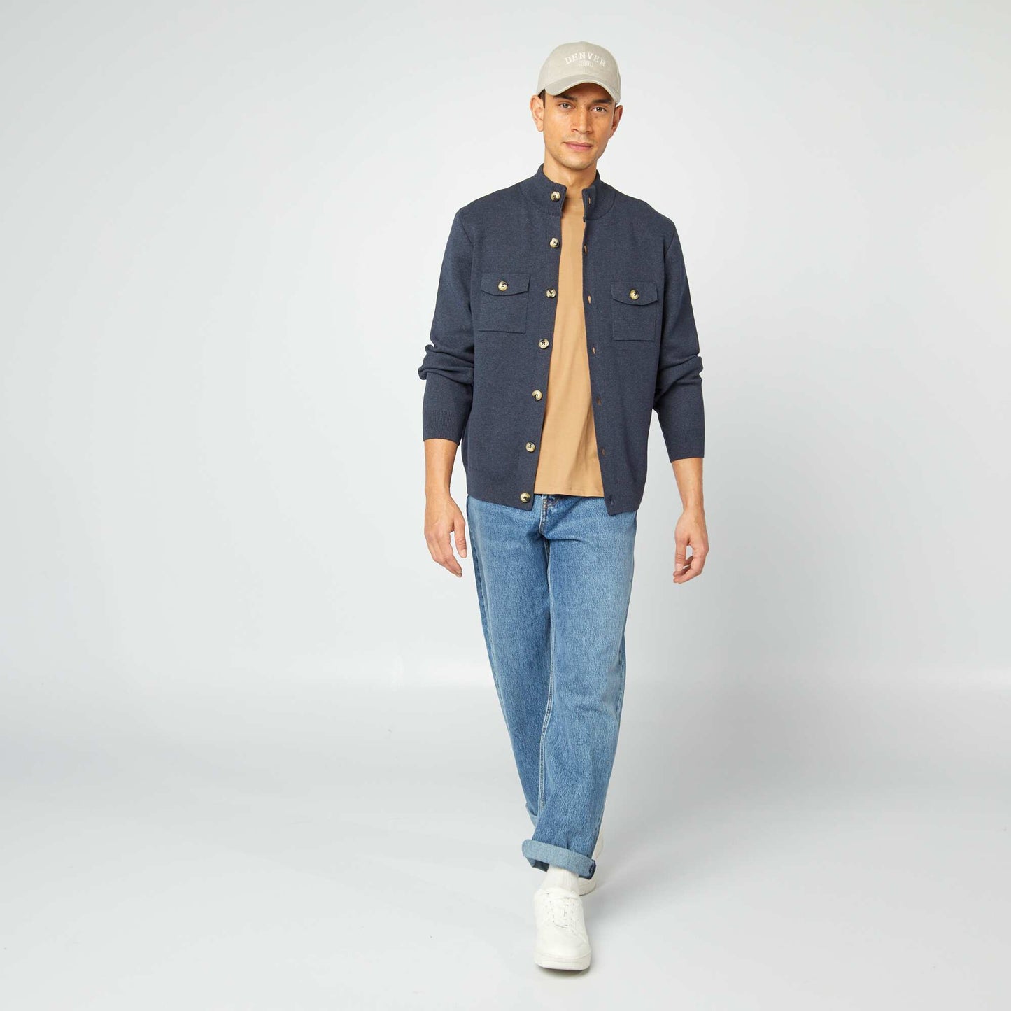 Gilet en maille avec poches à rabat Marine