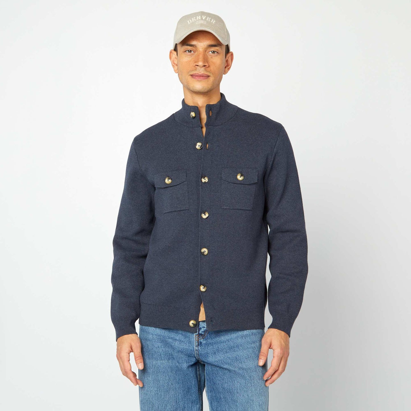 Gilet en maille avec poches à rabat Marine