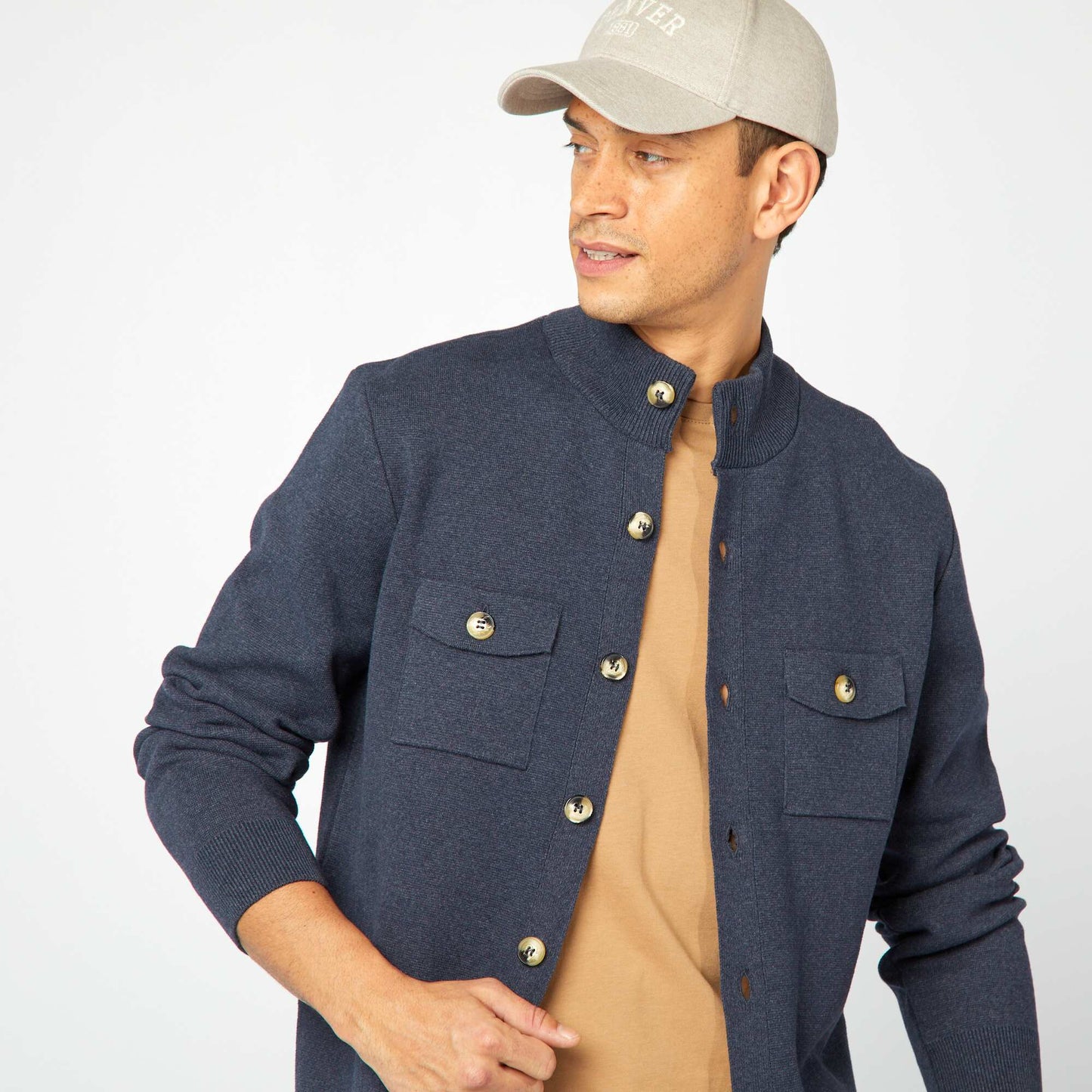 Gilet en maille avec poches à rabat Marine