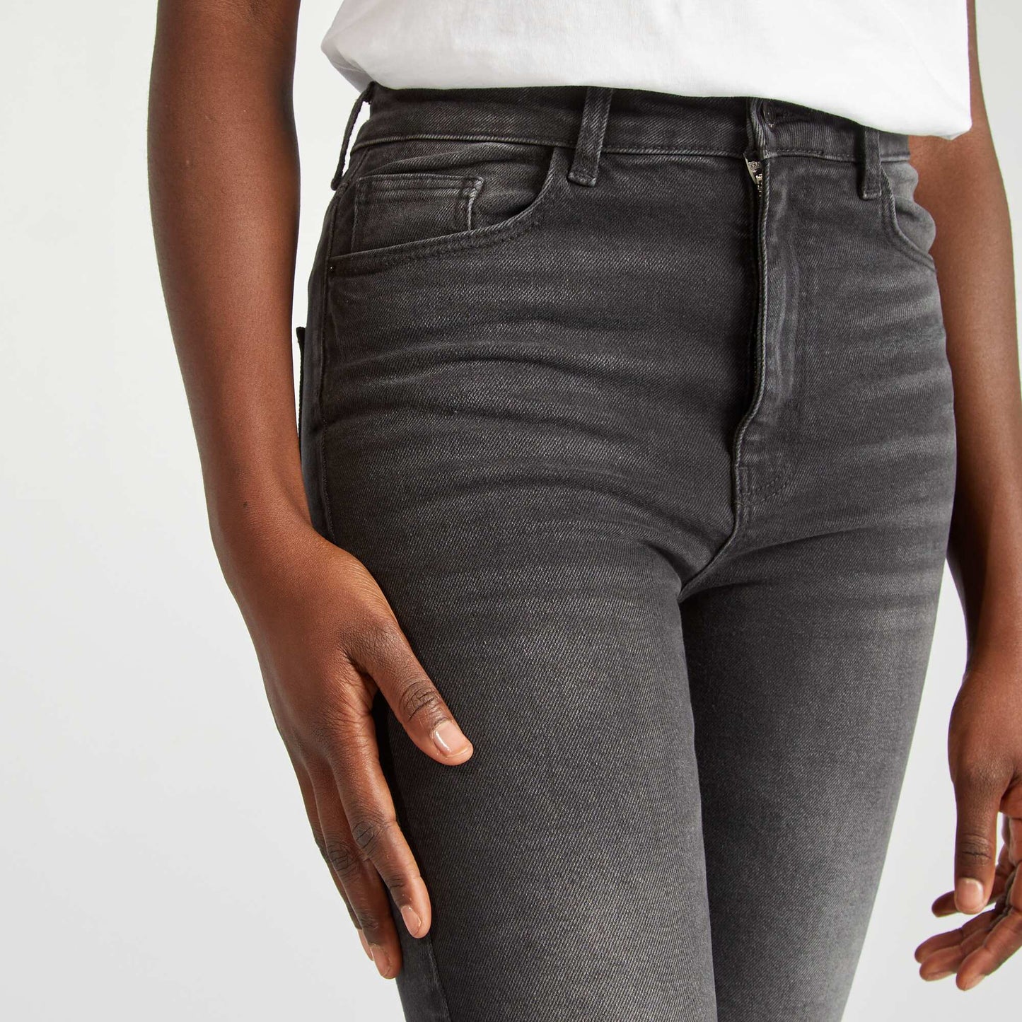 Jean slim taille haute Gris