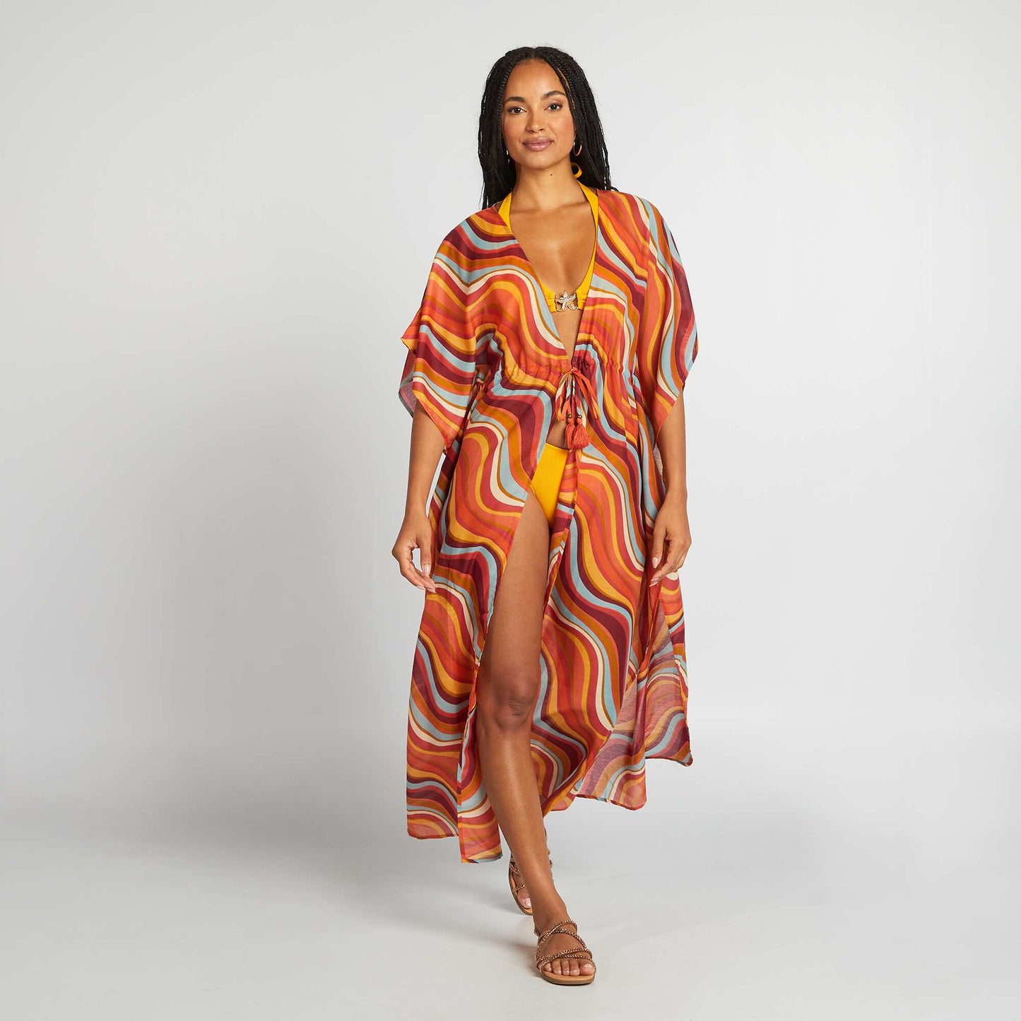 Robe de plage longue ouverte imprimée IMPRIMé PSYCHé