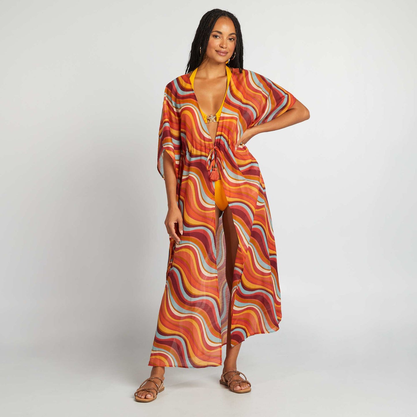 Robe de plage longue ouverte imprimée IMPRIMé PSYCHé