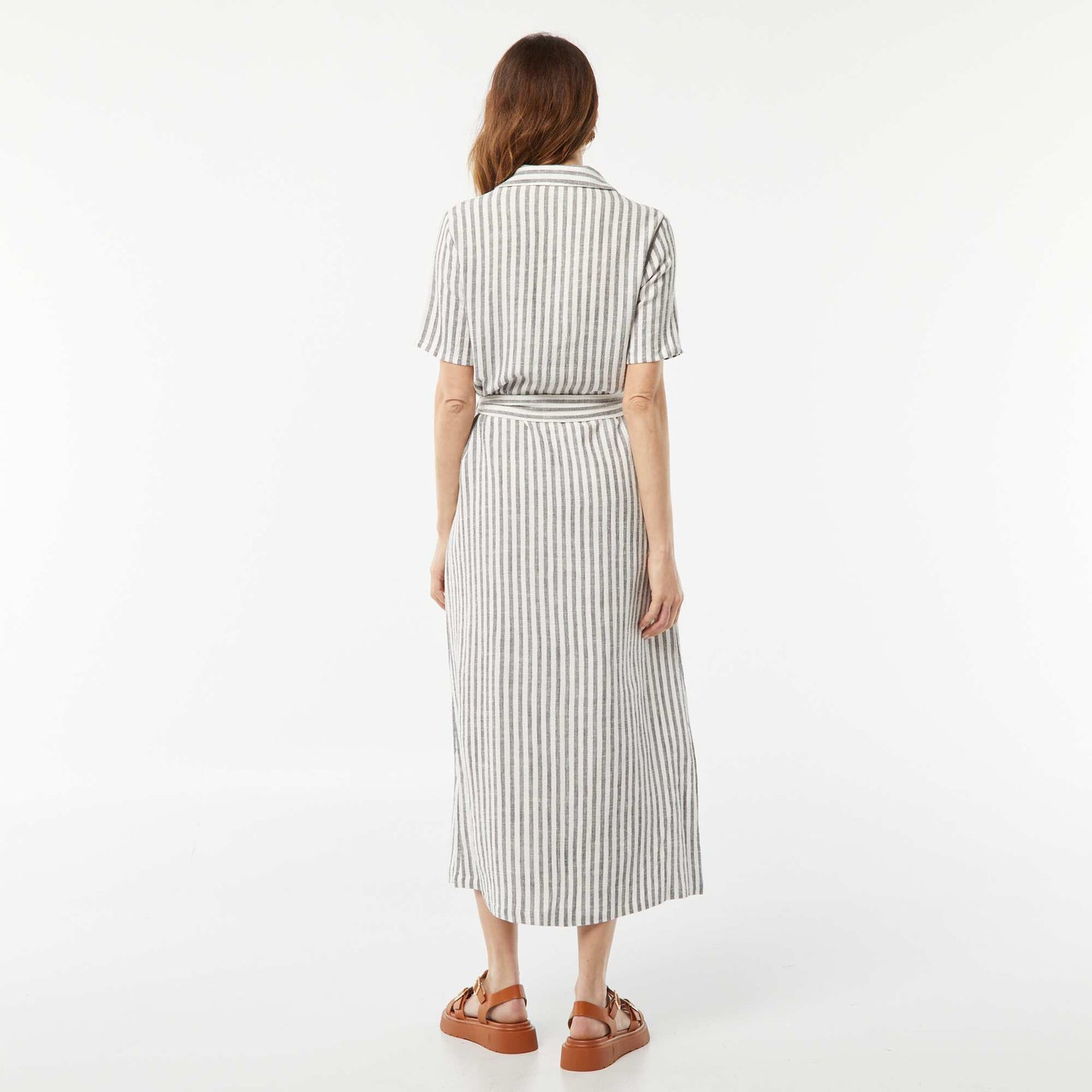 Robe longue à manches courtes en lin mélangé GRIS