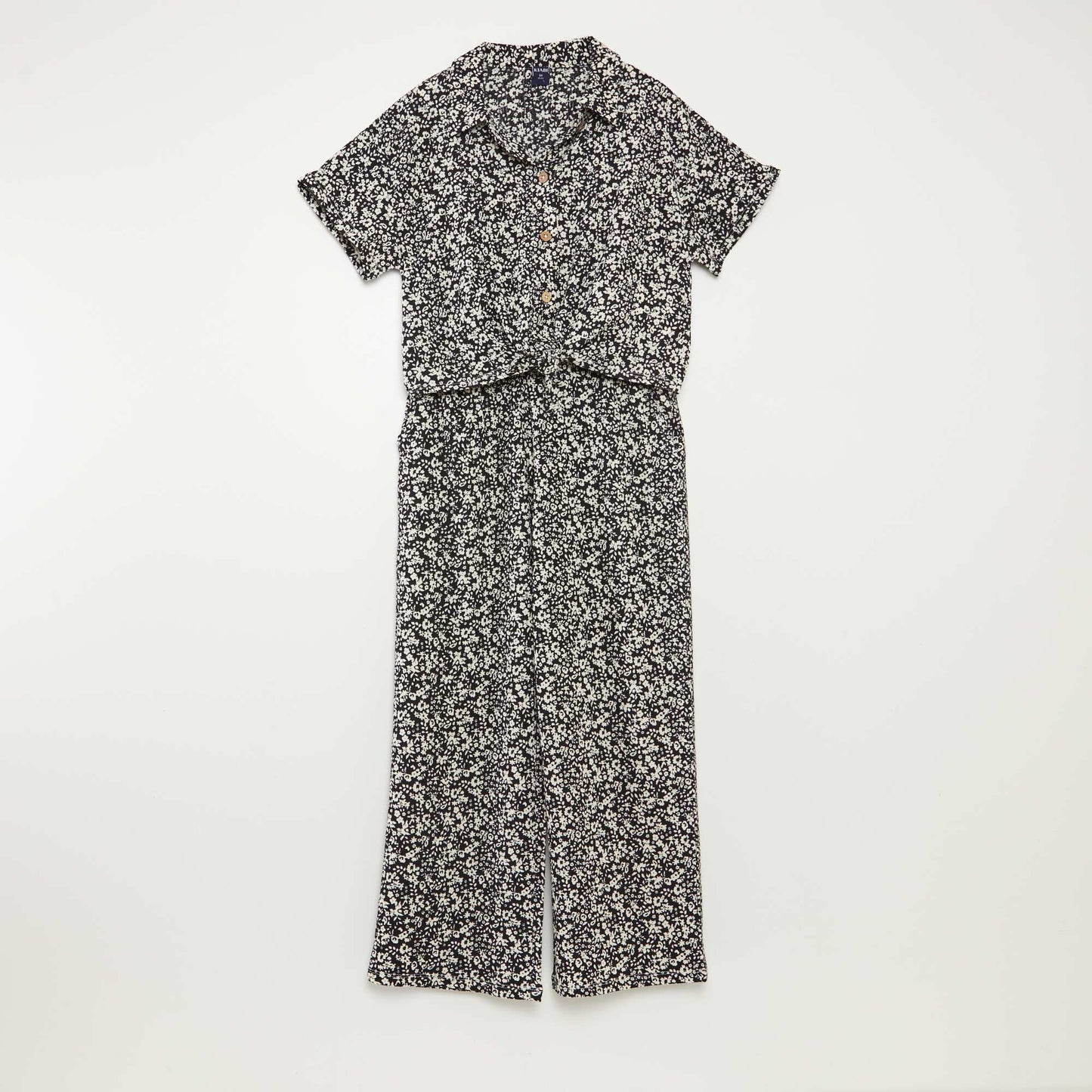 Ensemble t-shirt + pantalon fluides imprimé fleuri - 2 pièces NOIR