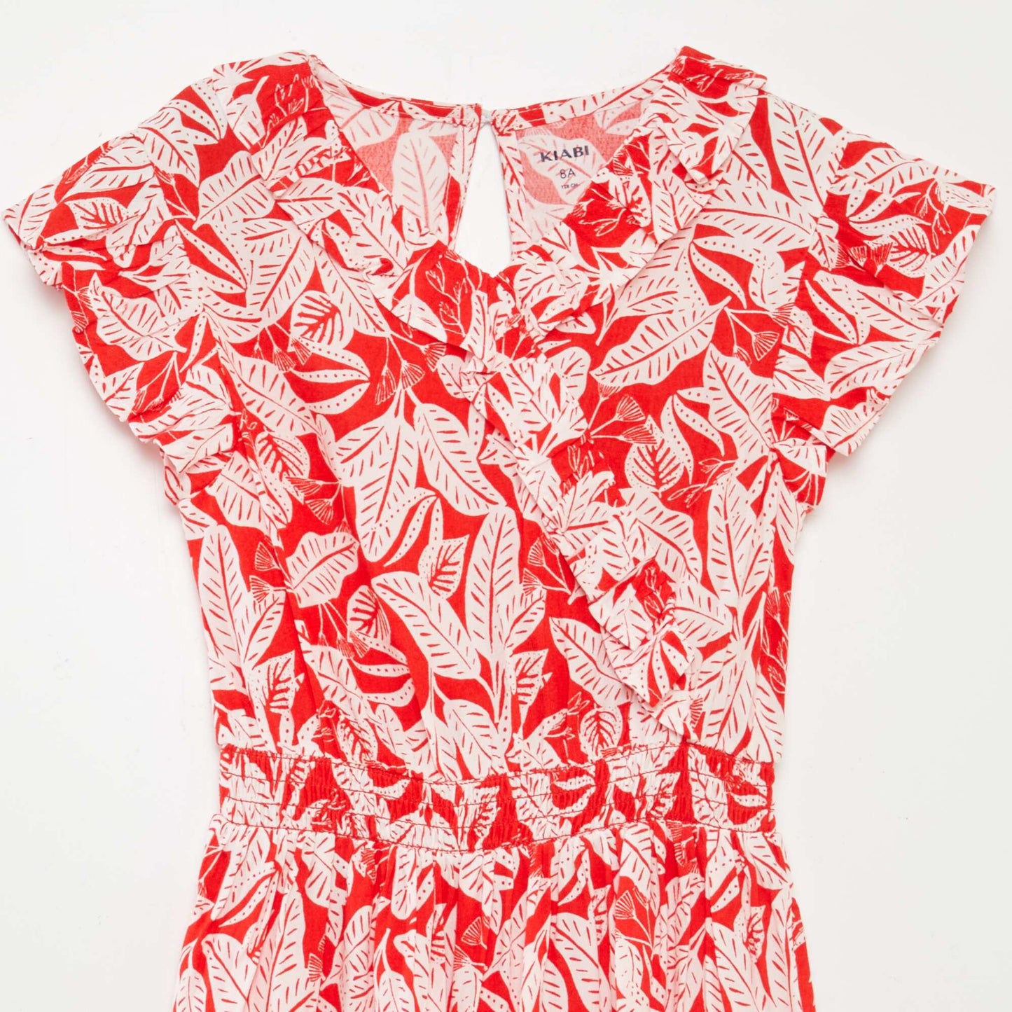 Robe courte imprimée et volantée ROUGE