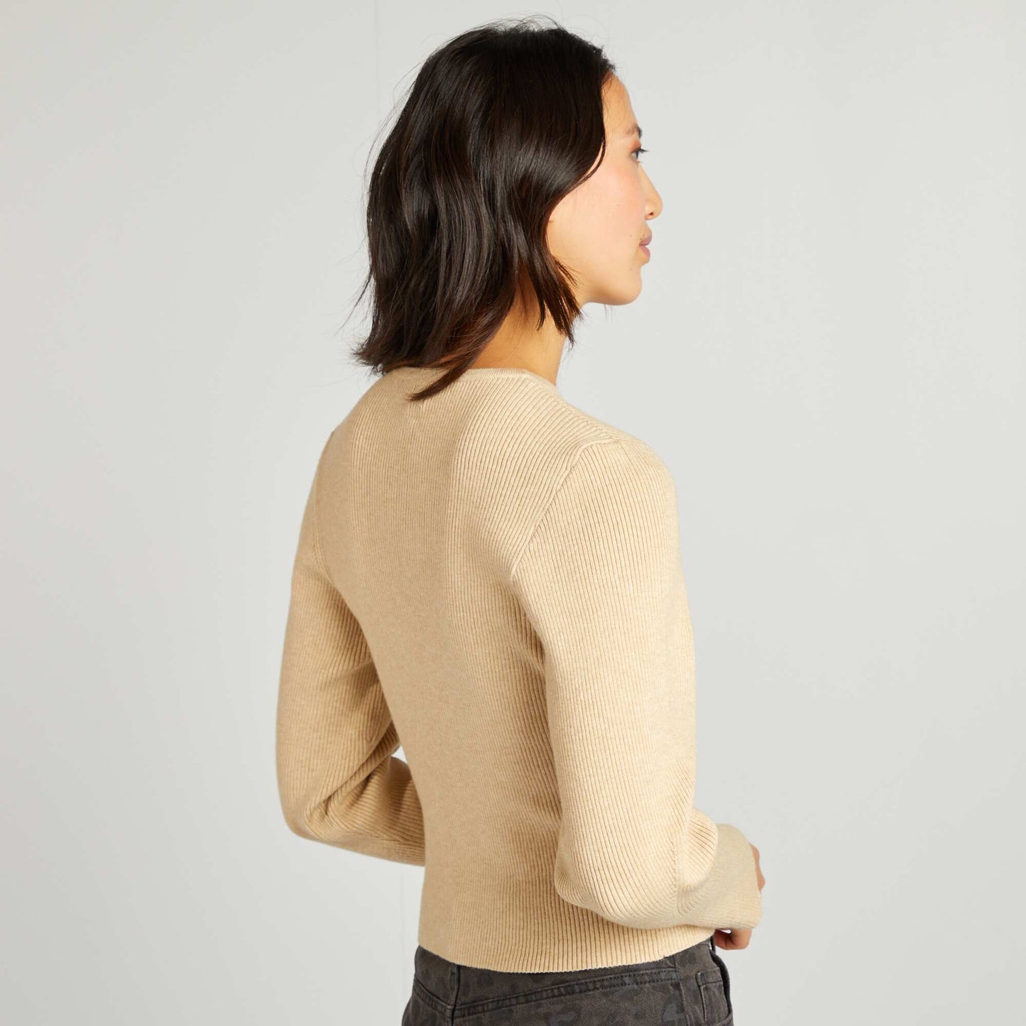 Gilet en maille côtelée avec manches larges BEIGE