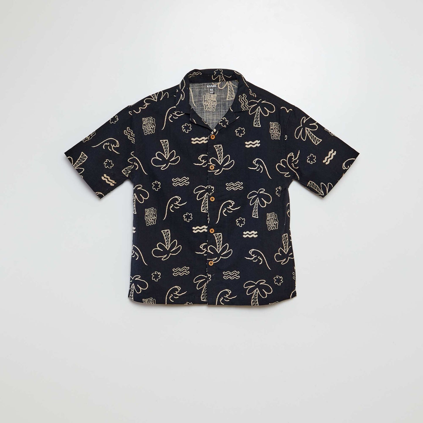 Chemise à manches courtes et col pyjama avec imprimé NOIR