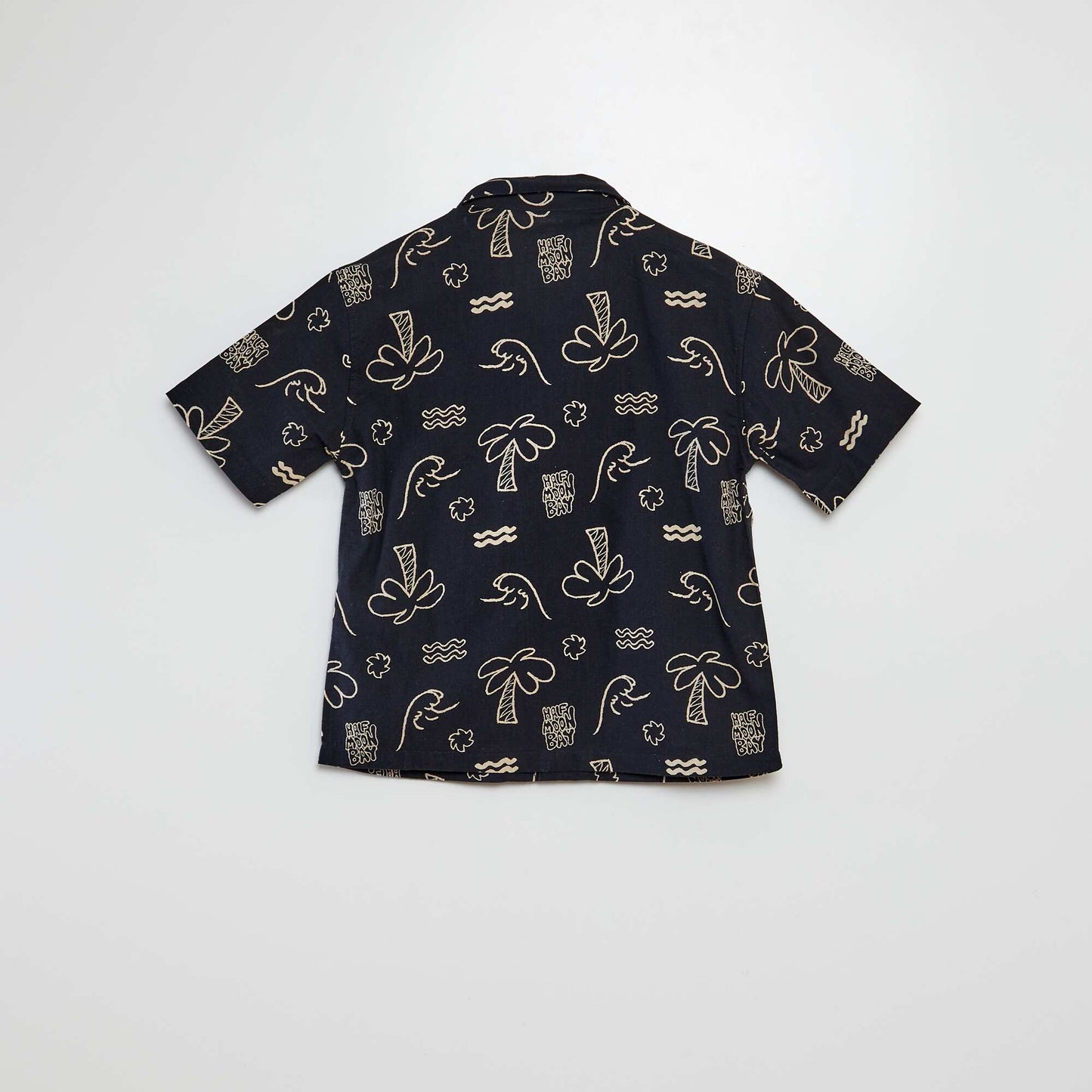 Chemise à manches courtes et col pyjama avec imprimé NOIR