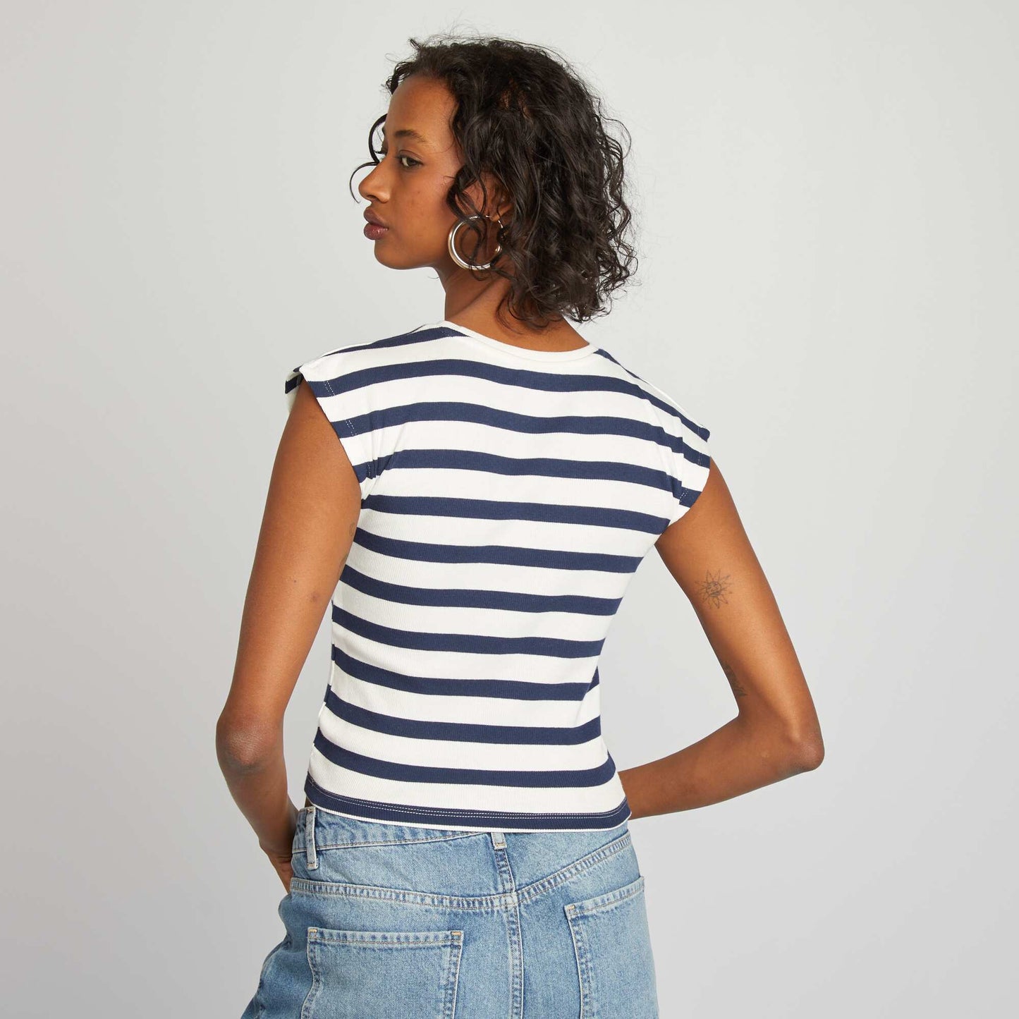 T-shirt crop top manches courtes BLANC/MARINE