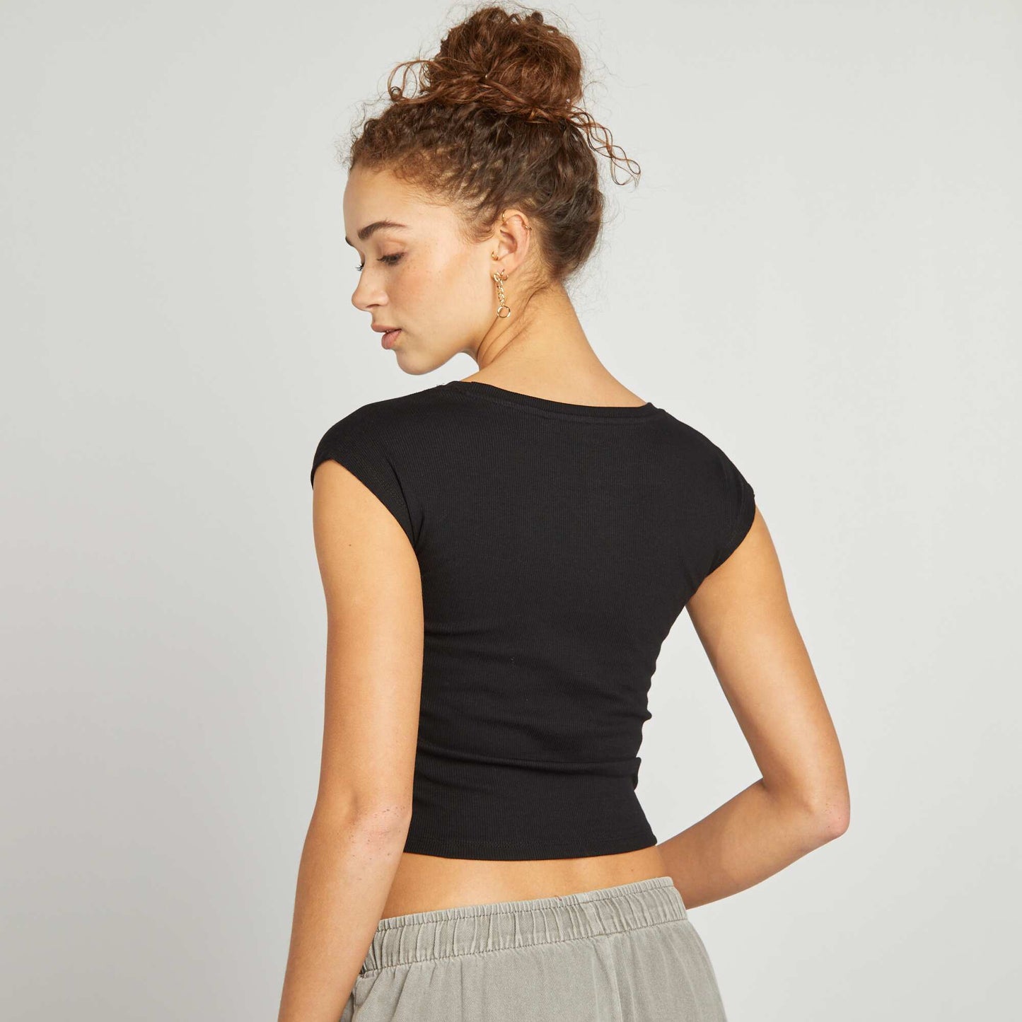 T-shirt crop top manches courtes NOIR