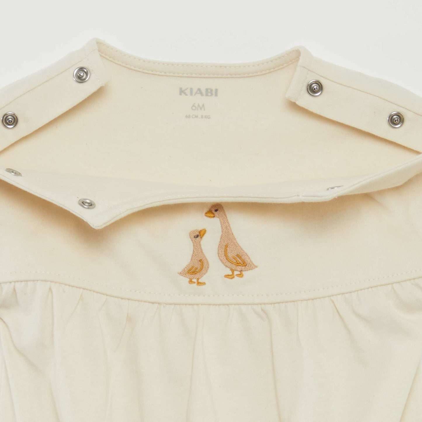 Body à manches courtes à revers et broderie devant BLANC