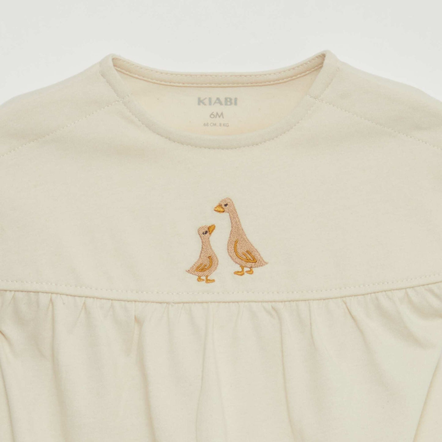 Body à manches courtes à revers et broderie devant BLANC