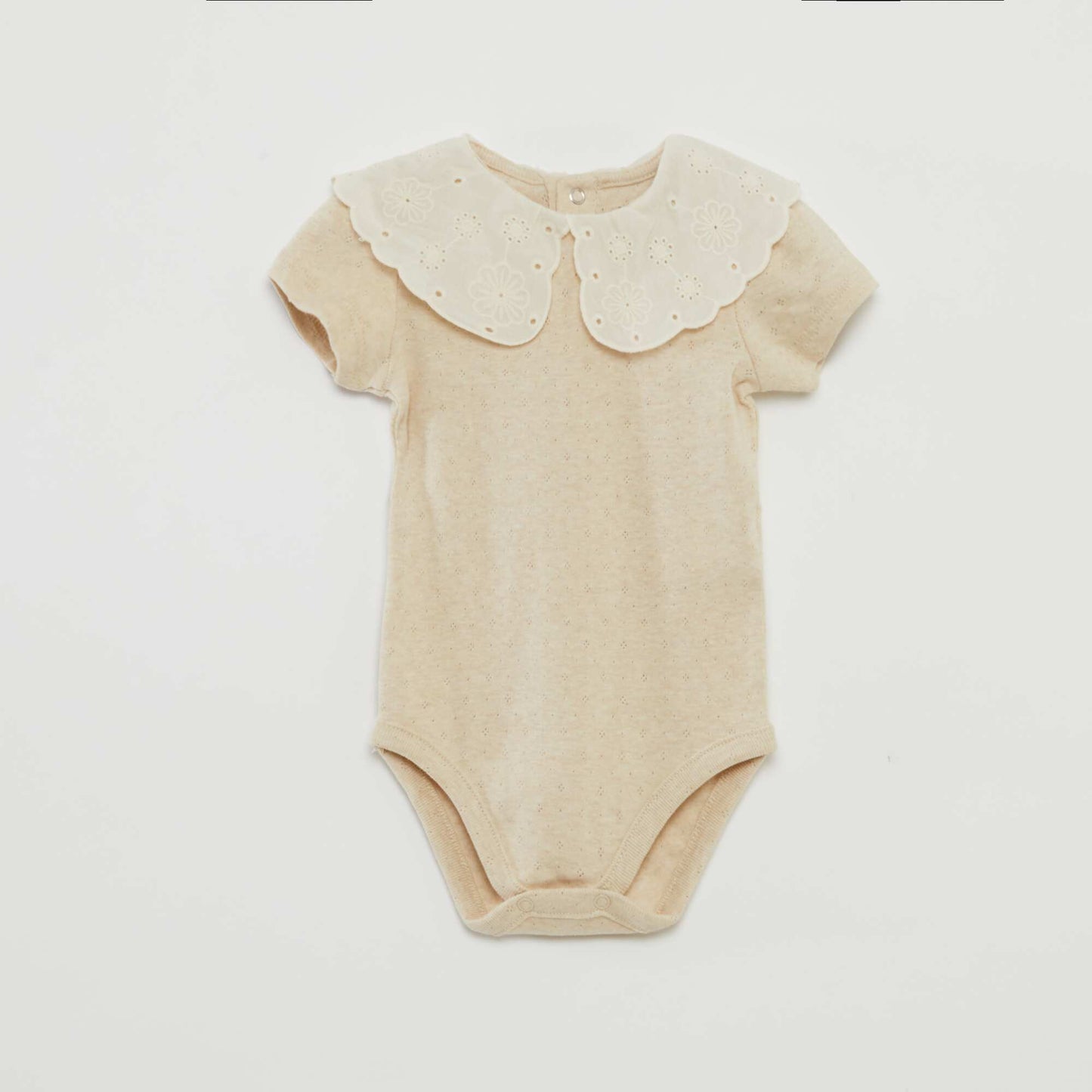 Body manches courtes avec col en borderies anglaises BEIGE