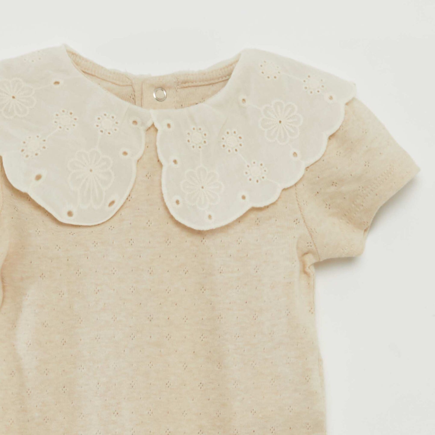Body manches courtes avec col en borderies anglaises BEIGE