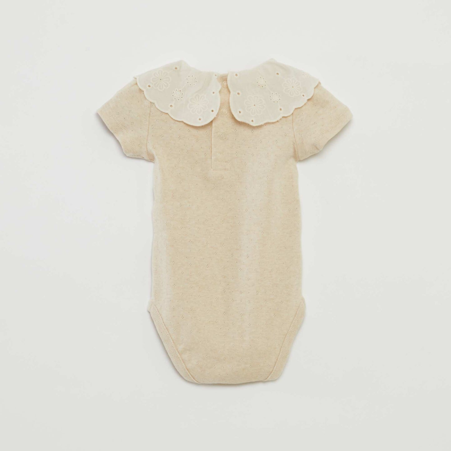 Body manches courtes avec col en borderies anglaises BEIGE