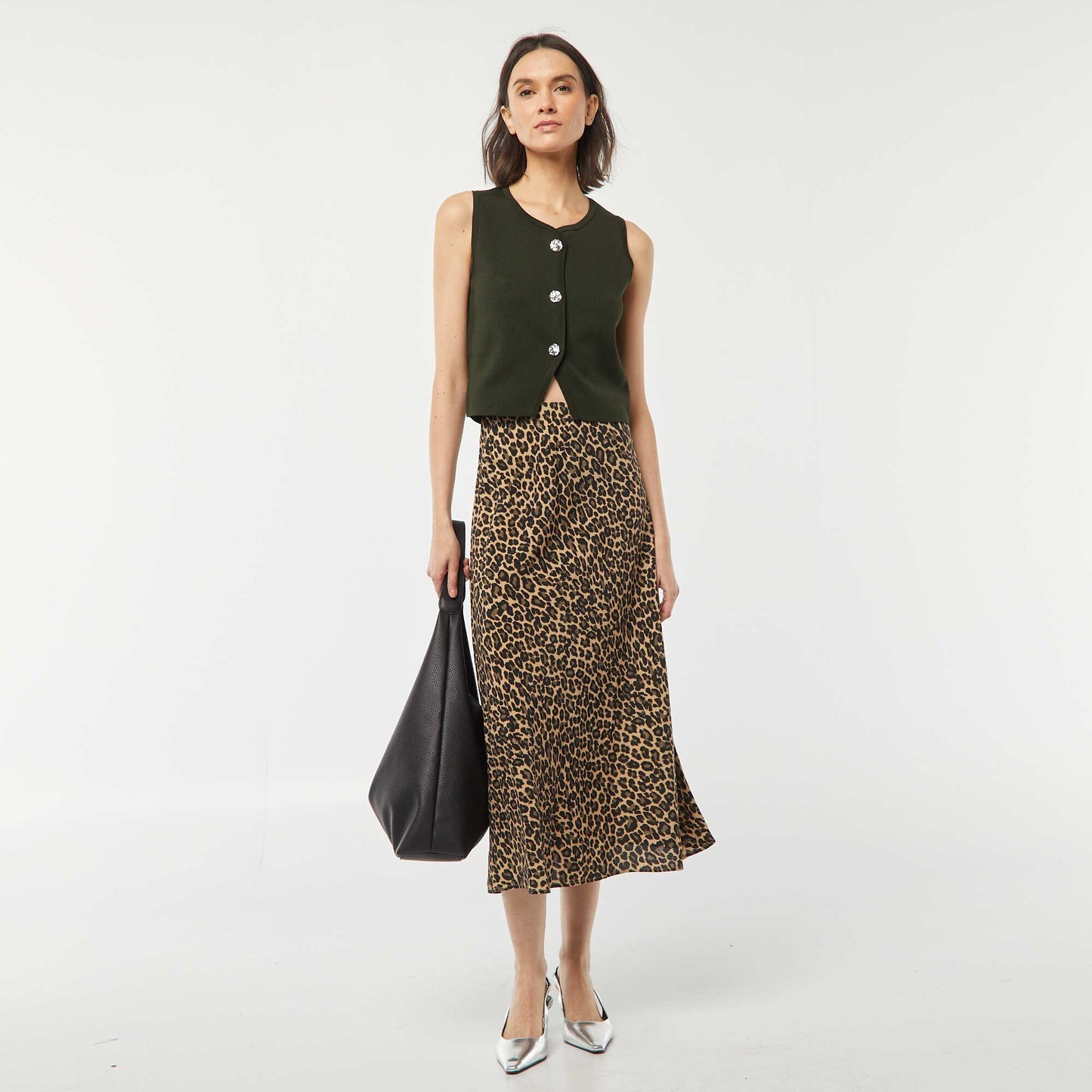 Jupe midi à motif léopard BEIGE