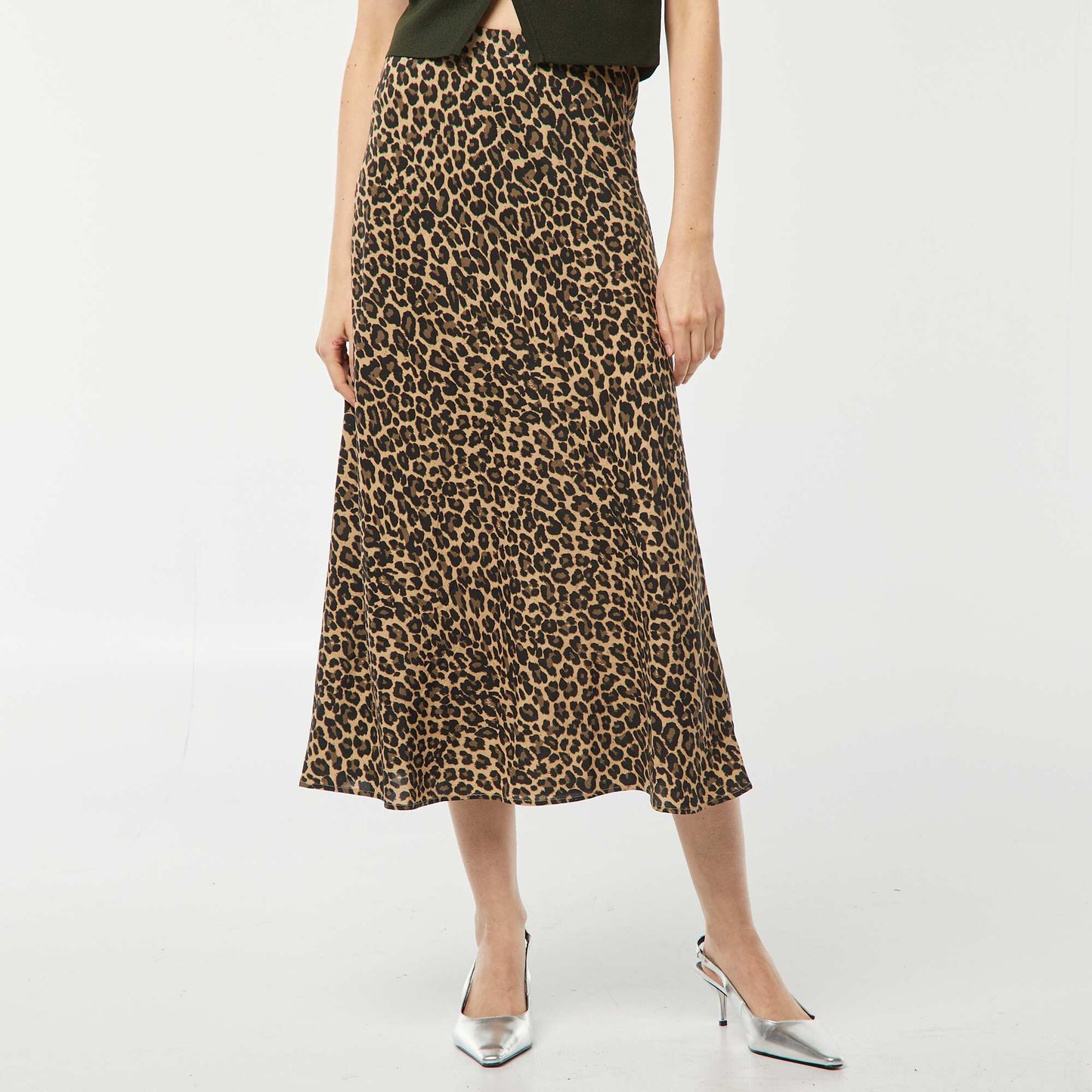 Jupe midi à motif léopard BEIGE