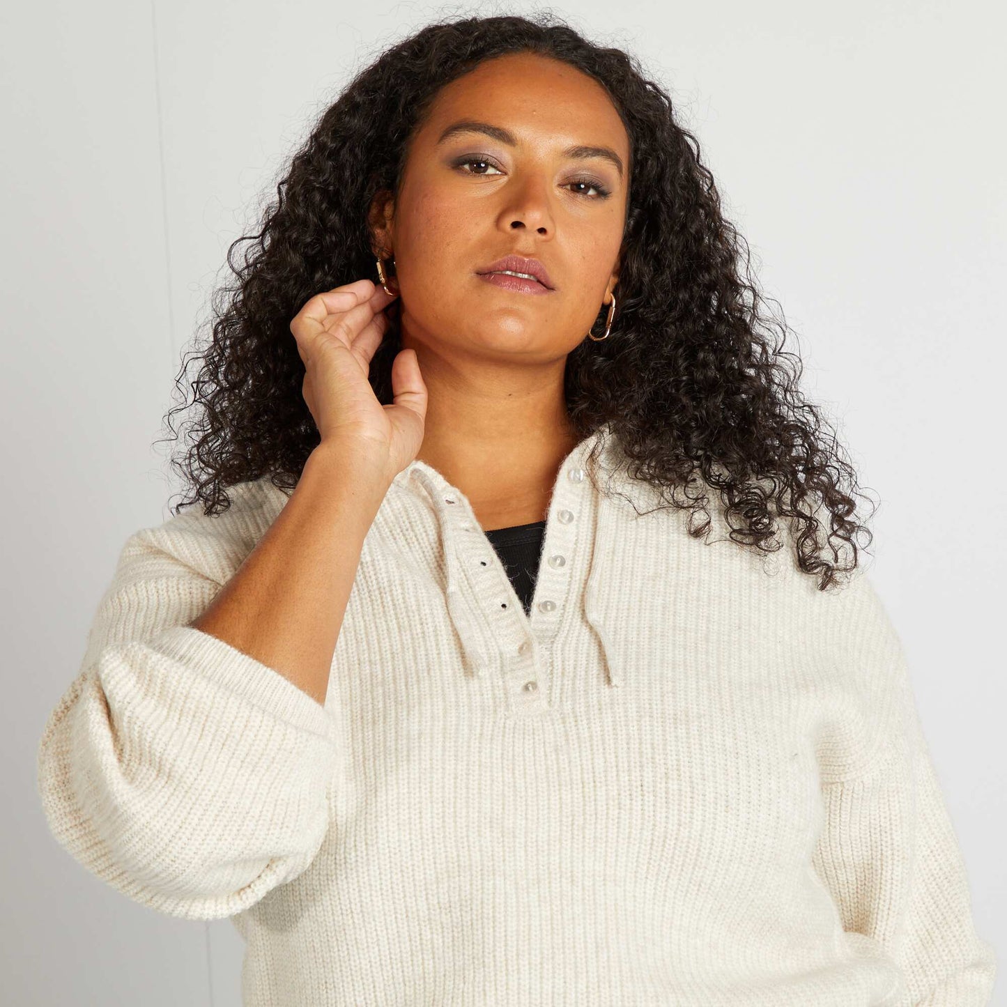 Pull à capuche en maille Beige