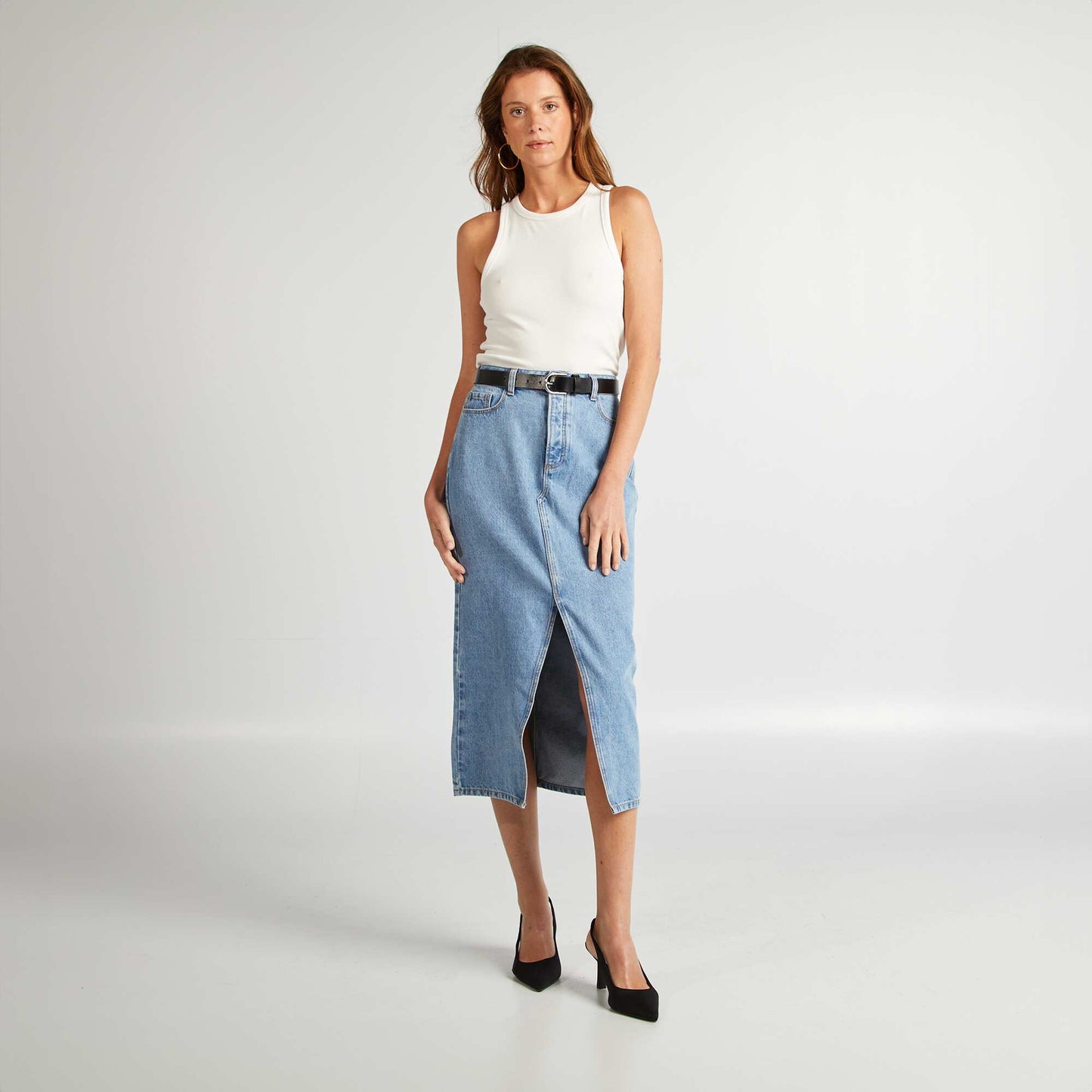 Jupe longue en jean BLEU