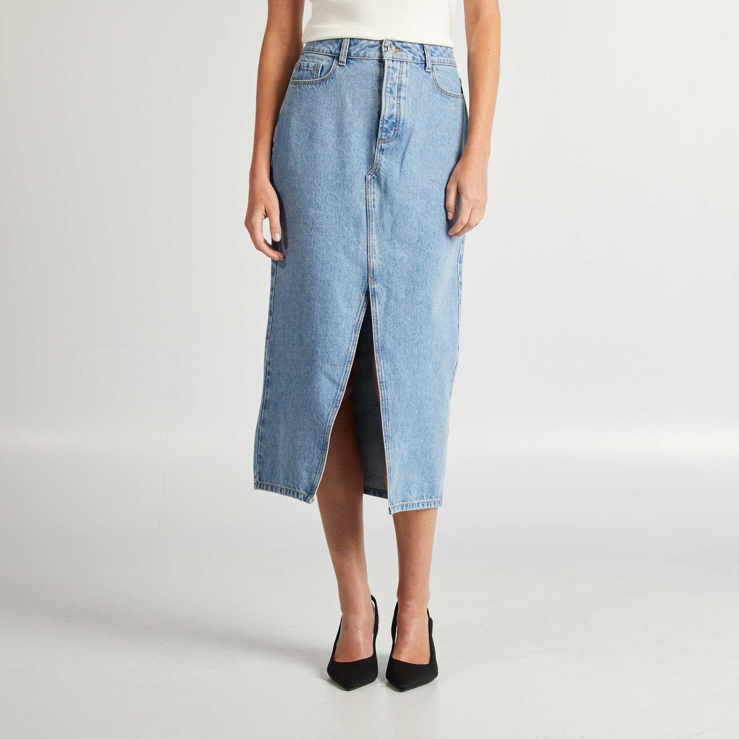 Jupe longue en jean BLEU