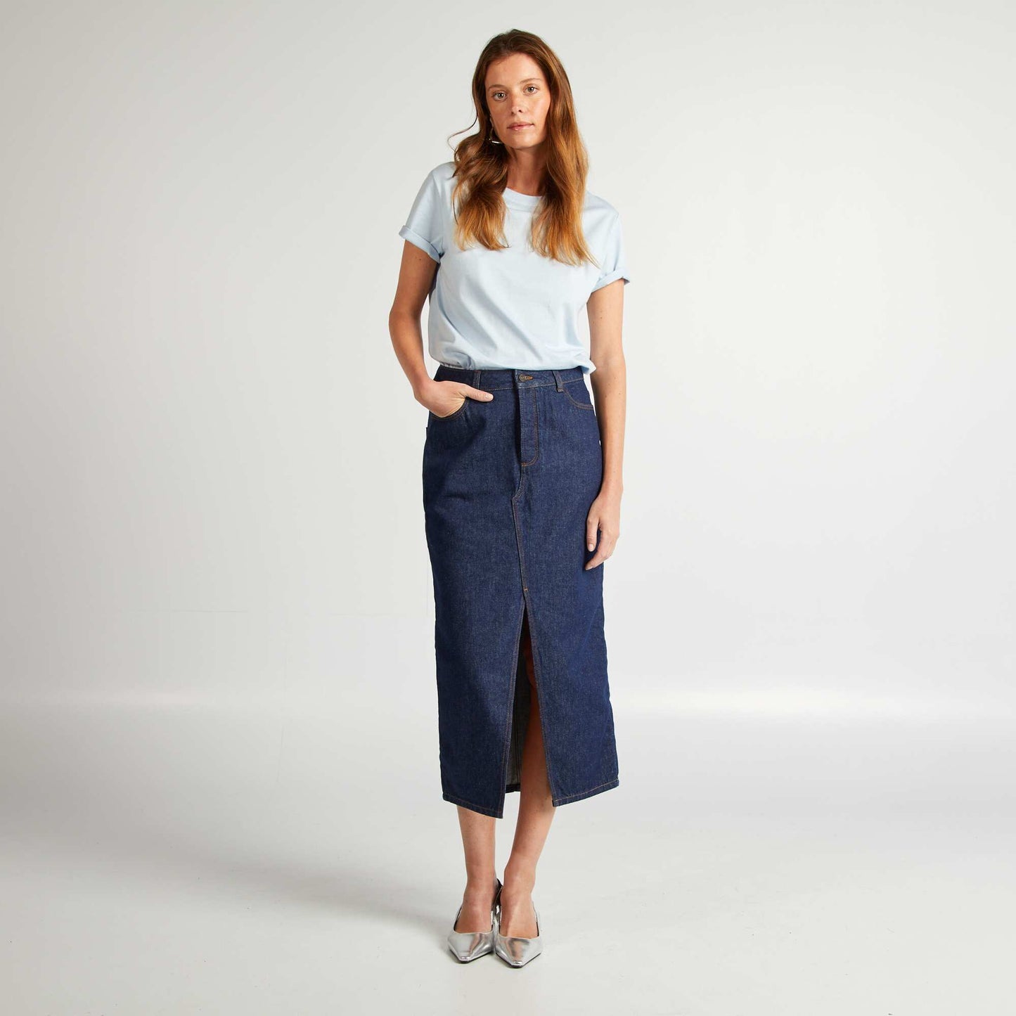 Jupe longue en jean BLEU