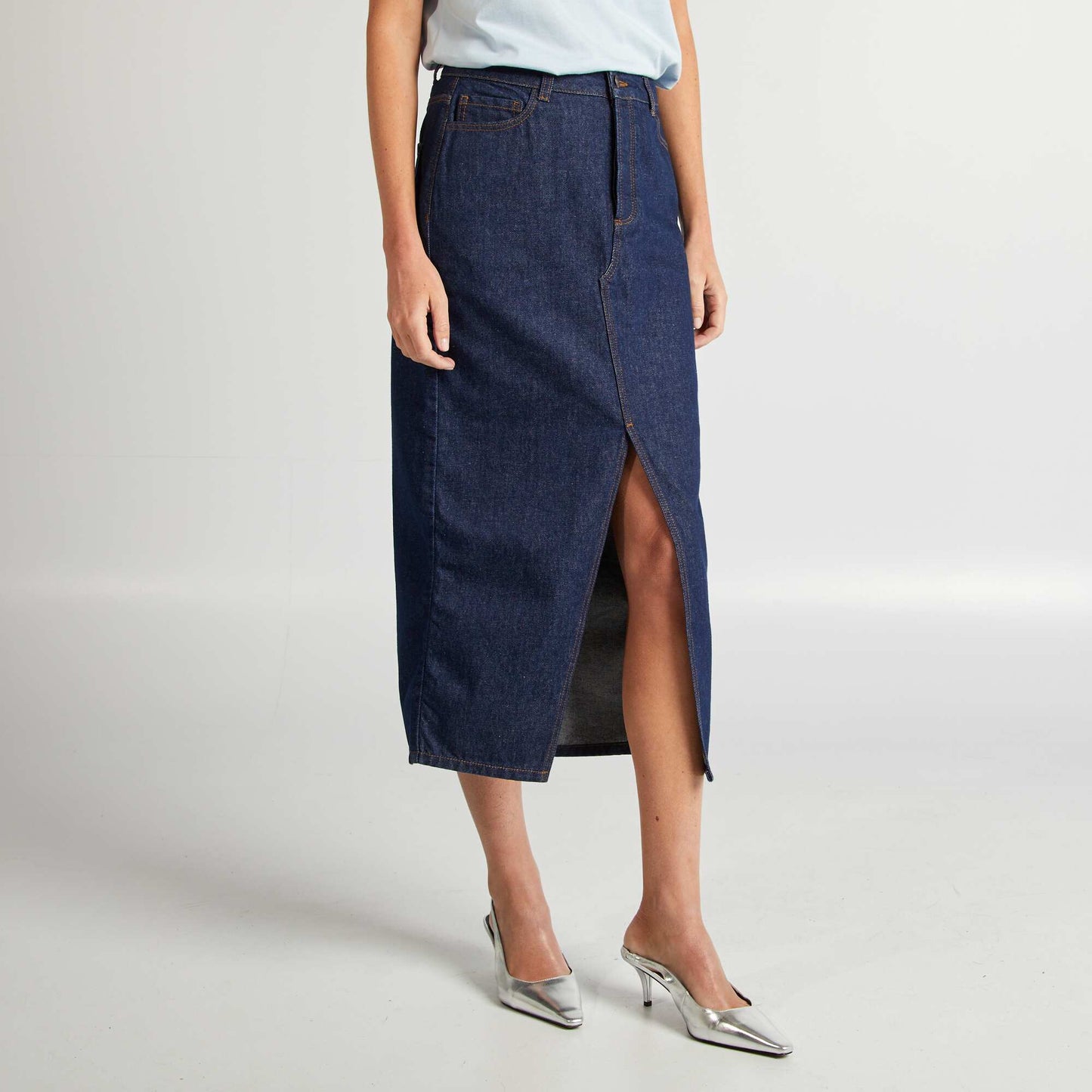 Jupe longue en jean BLEU