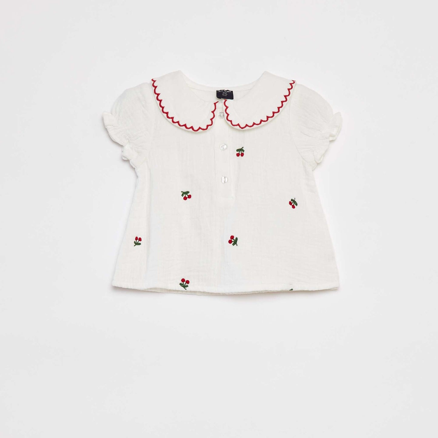 Blouse en gaze de coton avec col fantaisie BLANC