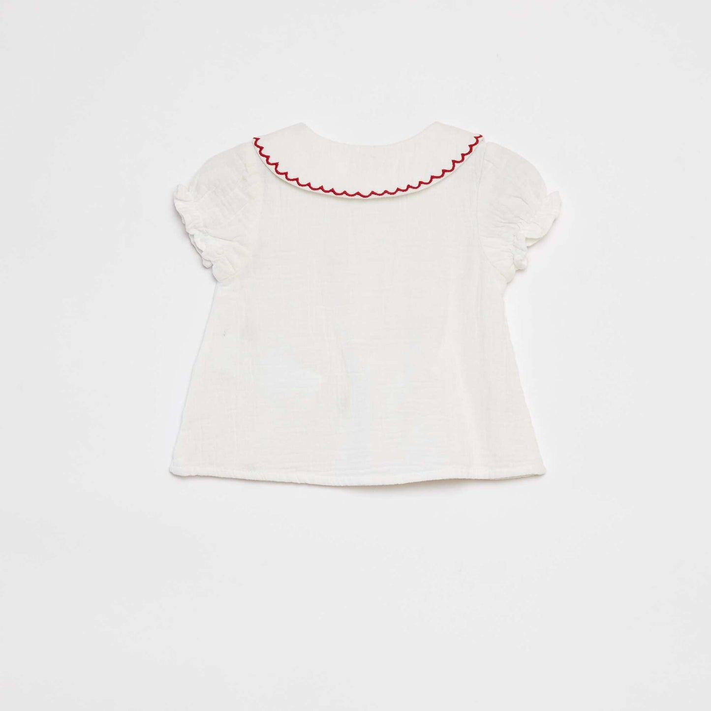 Blouse en gaze de coton avec col fantaisie BLANC