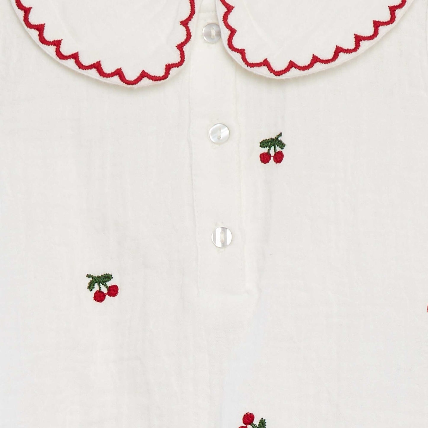 Blouse en gaze de coton avec col fantaisie BLANC