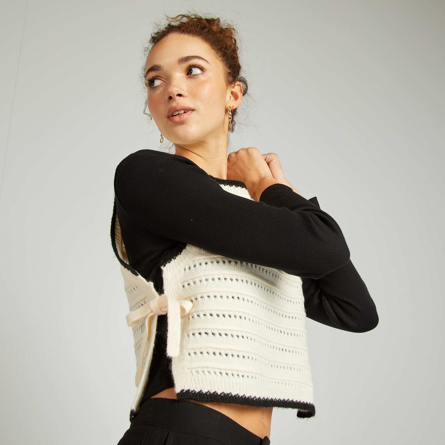 Pull sans manches bicolore BLANC