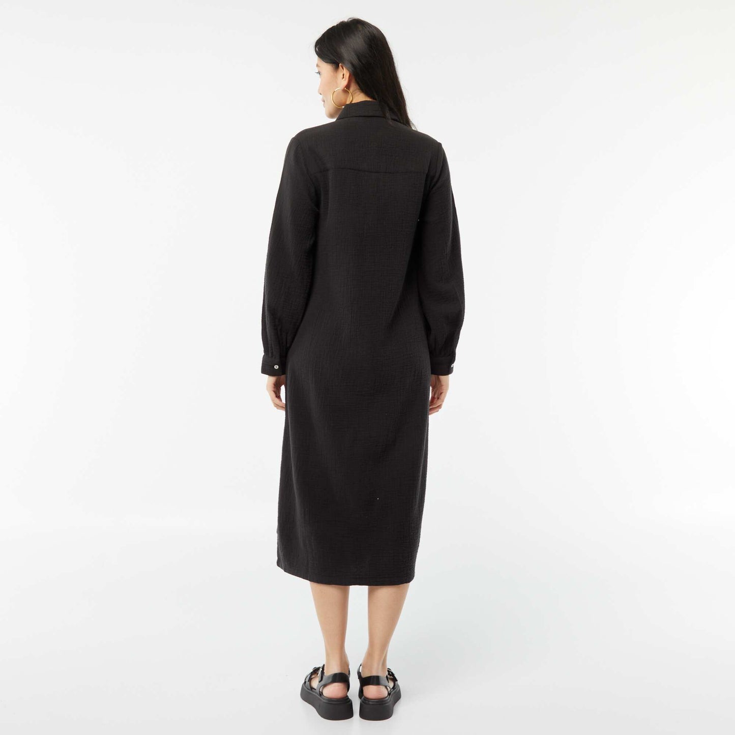 Robe chemise longue en double gaze de coton NOIR