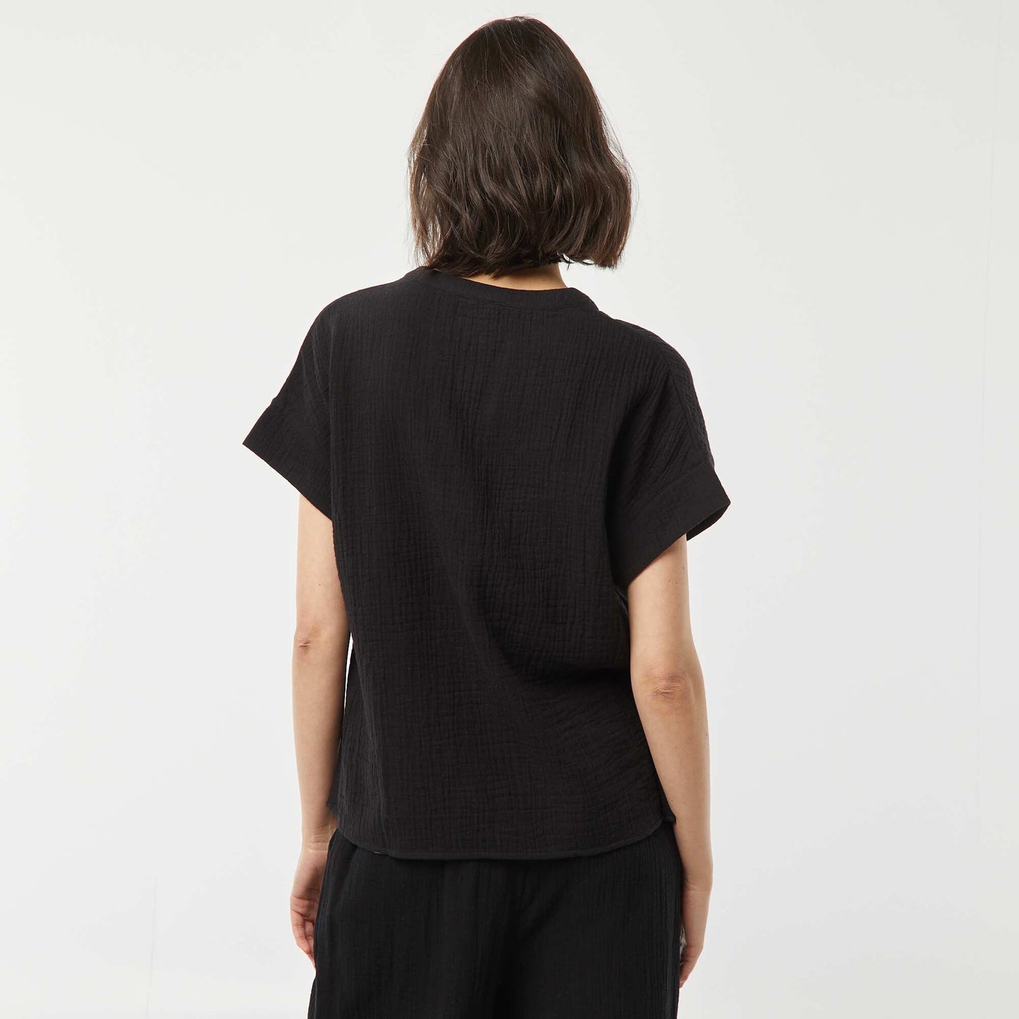 Blouse en gaze de coton avec broderies NOIR