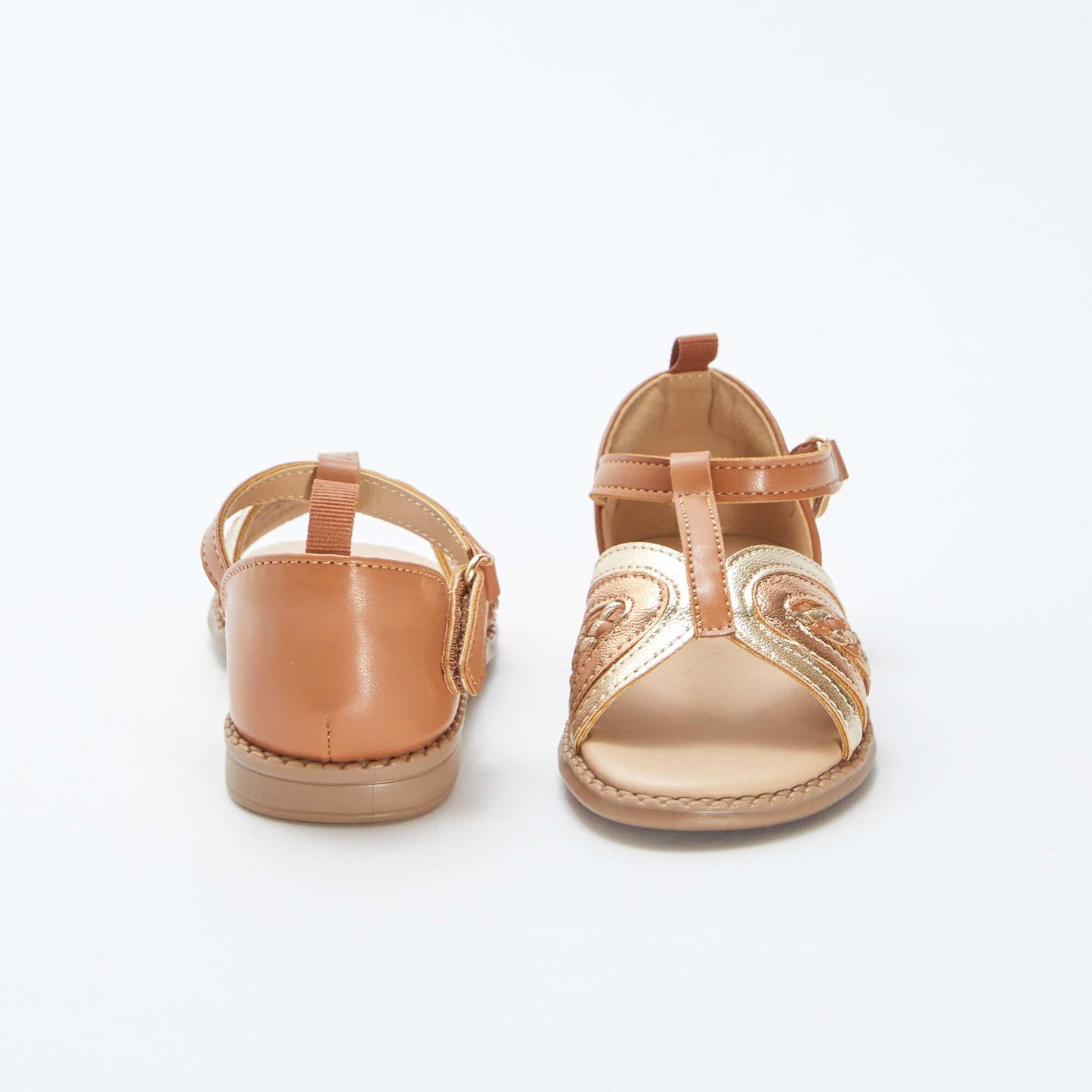 Sandales dorées et cuivrées à scratchs BEIGE