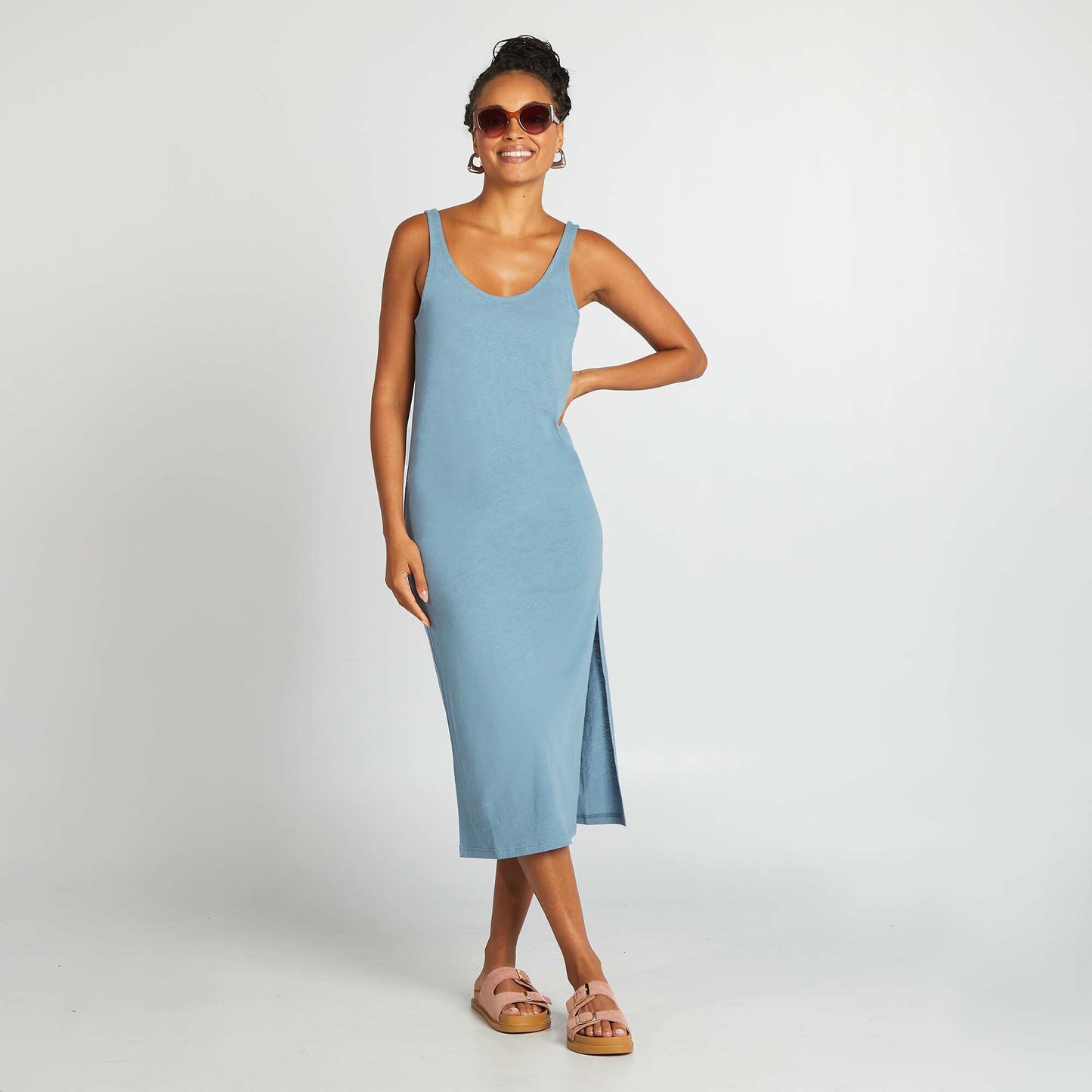Robe longue de plage lin BLEU
