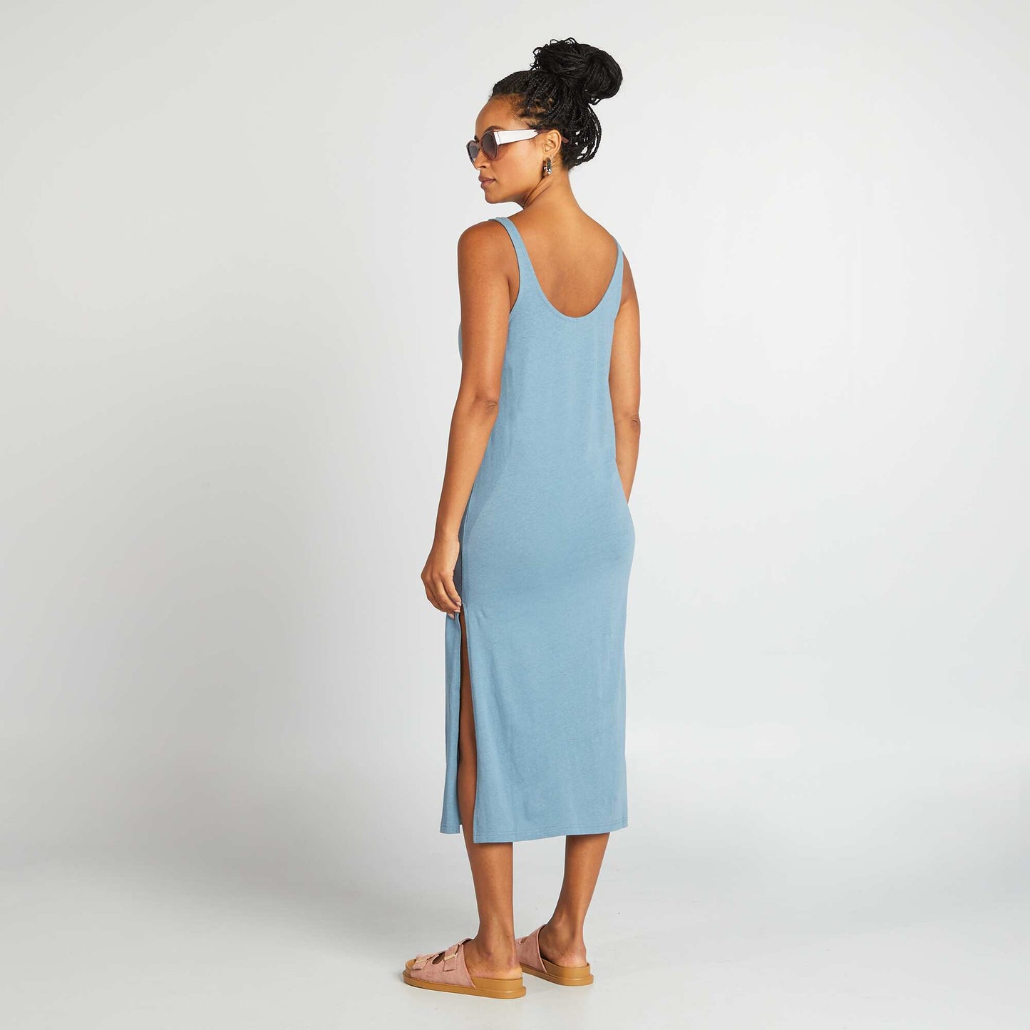 Robe longue de plage lin BLEU