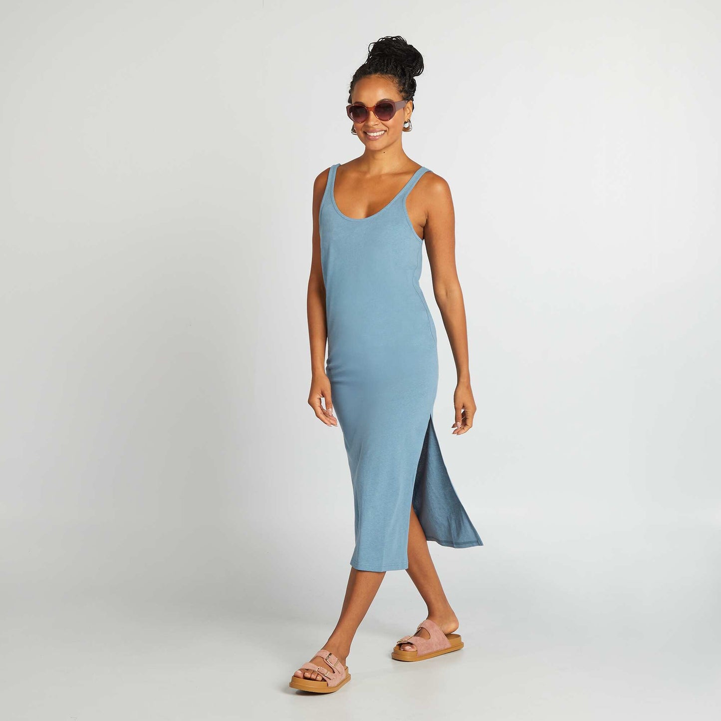 Robe longue de plage lin BLEU
