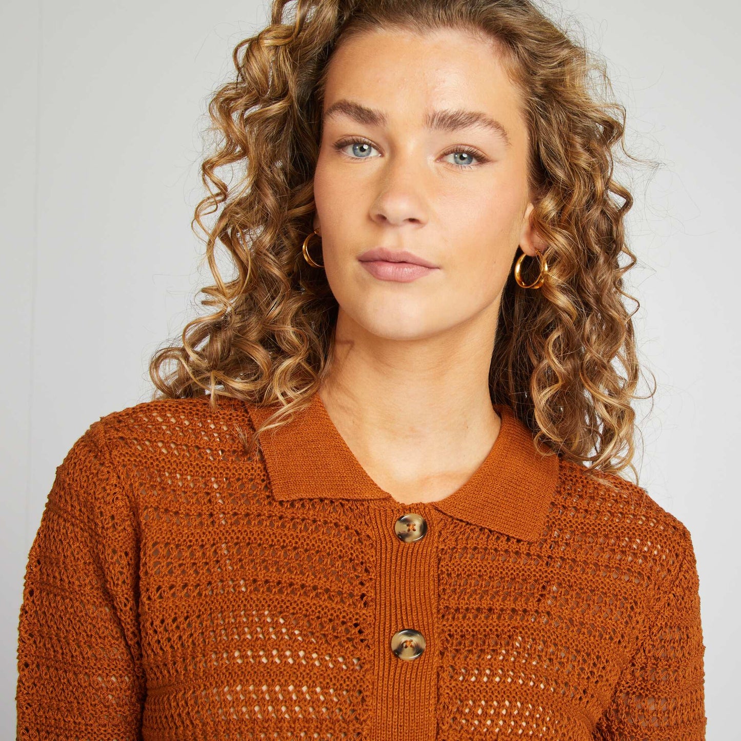 Gilet crochet à manches courtes ORANGE