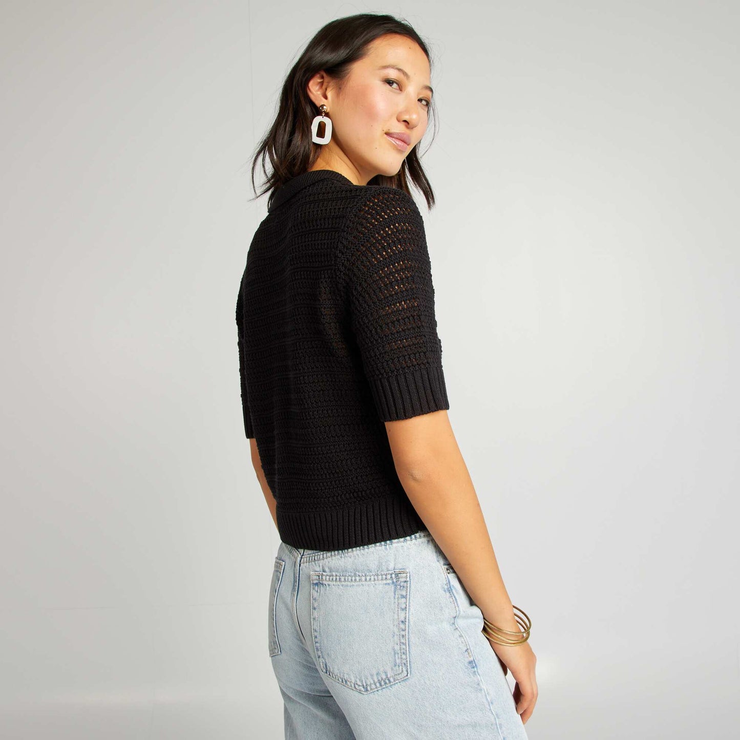 Gilet crochet à manches courtes NOIR