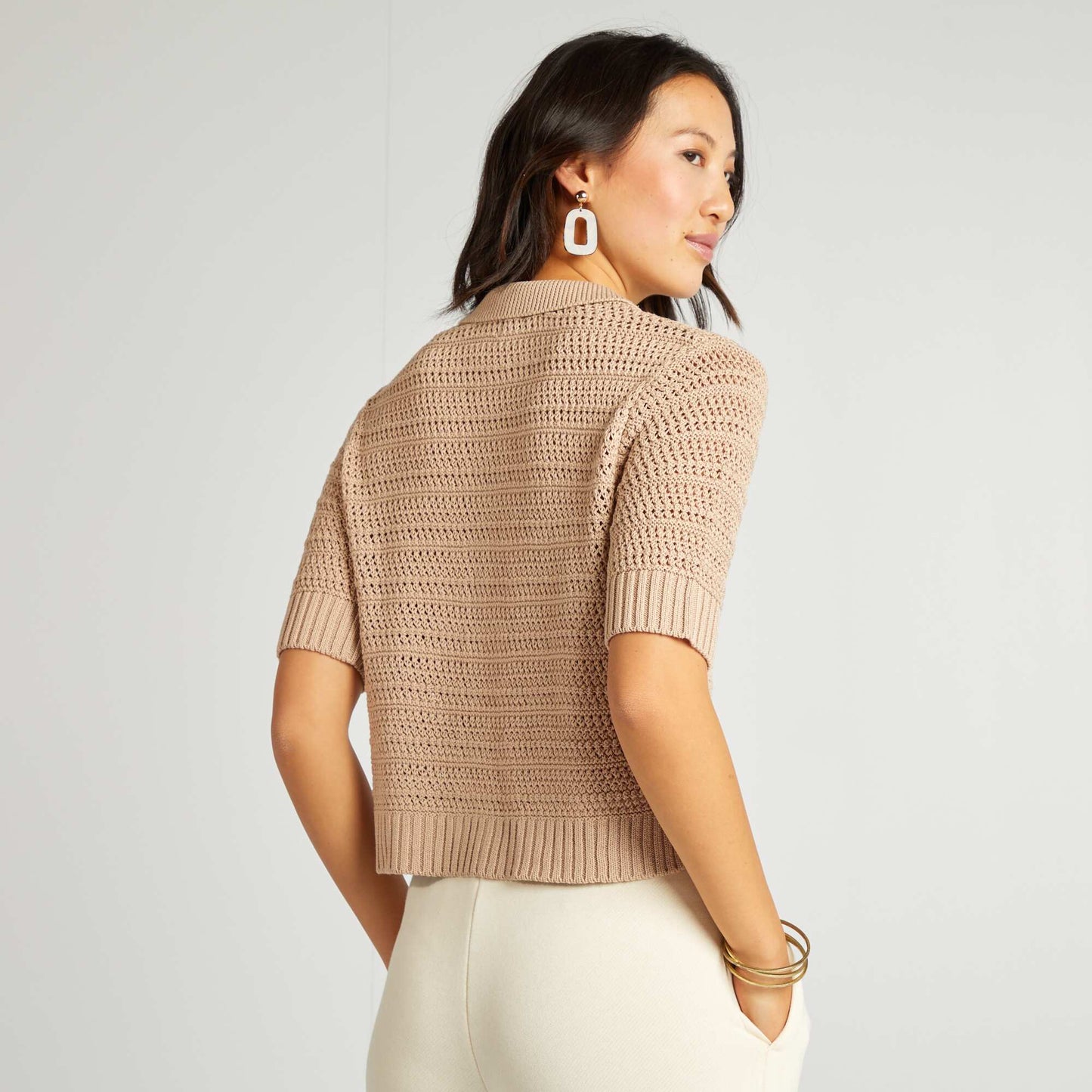 Gilet crochet à manches courtes BEIGE