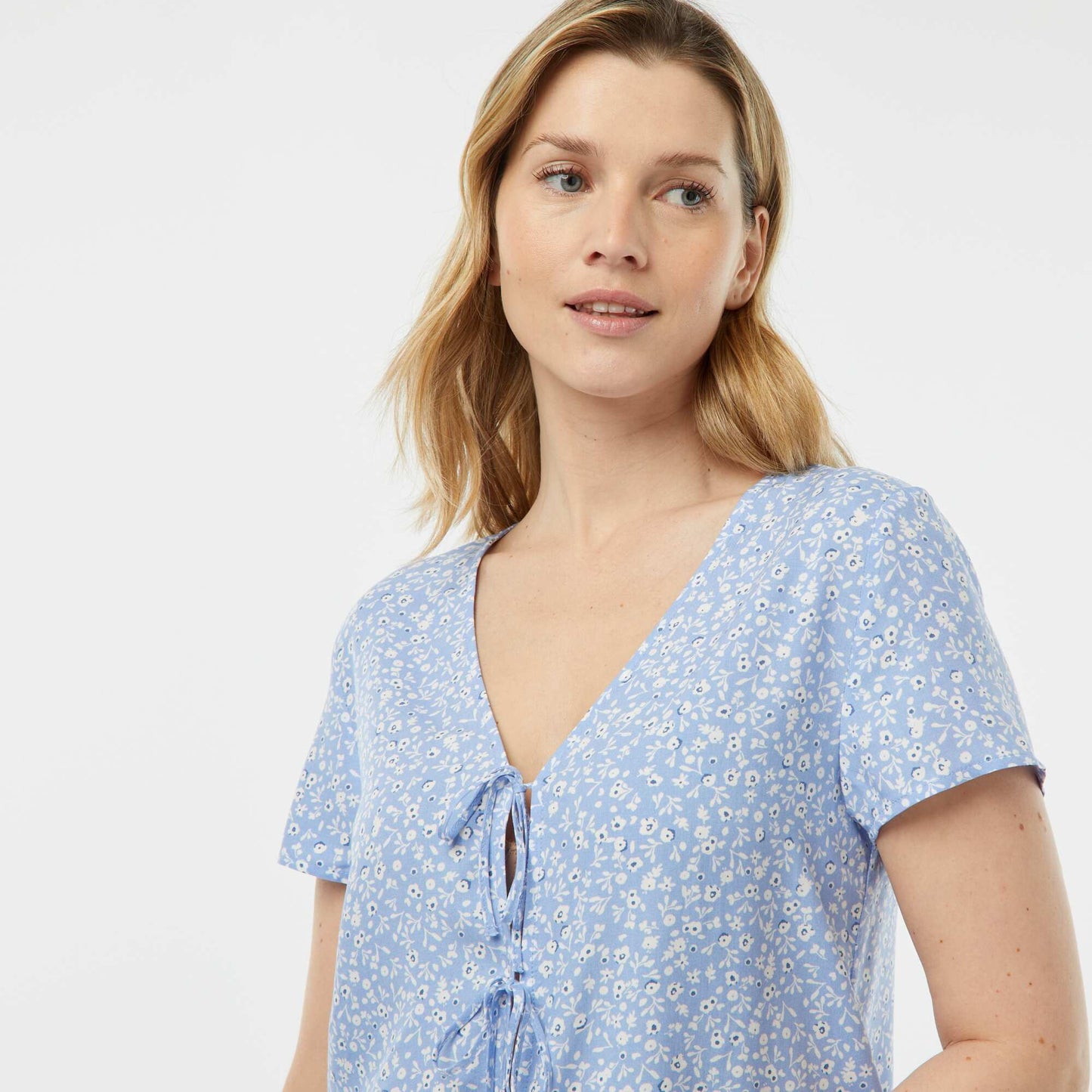 Pyjama short 2 pièces avec tee-shirt noué BLEU