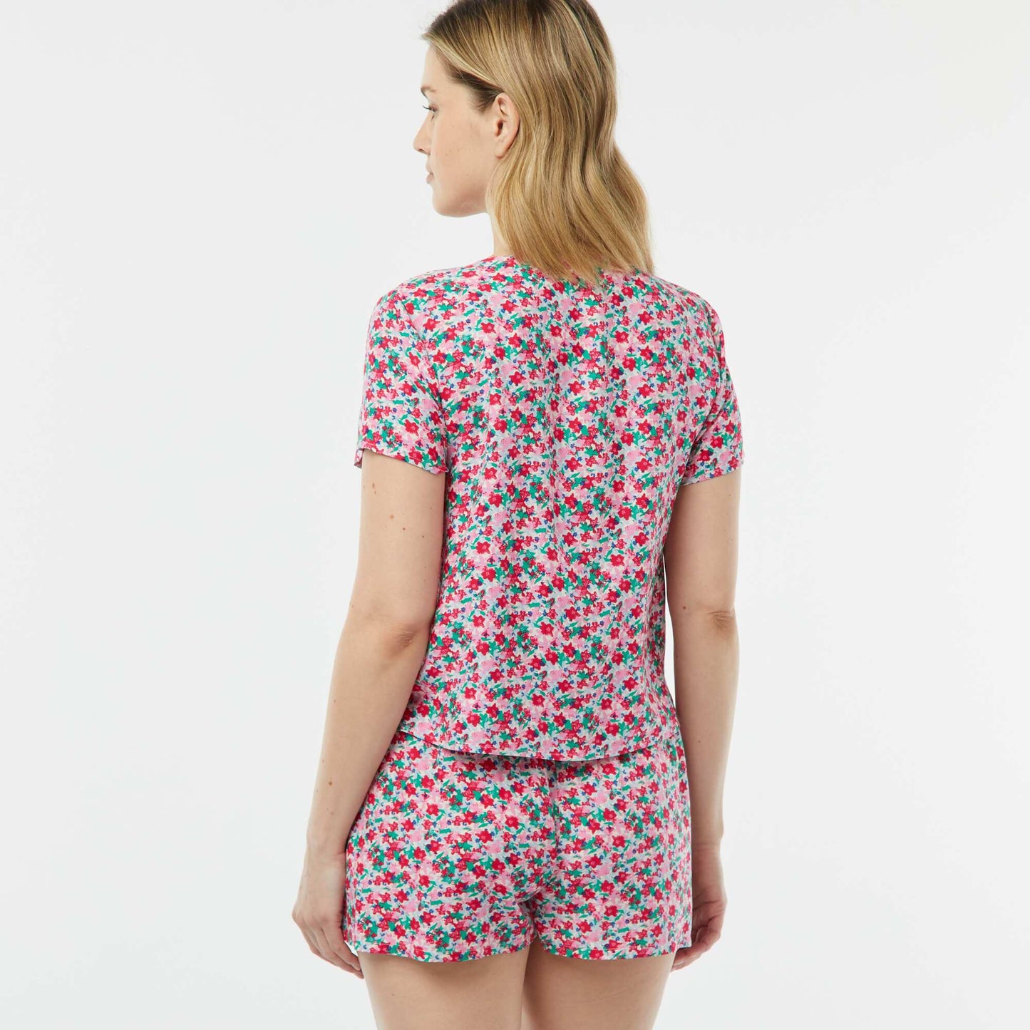 Pyjama short 2 pièces avec tee-shirt noué ROSE FLEURI