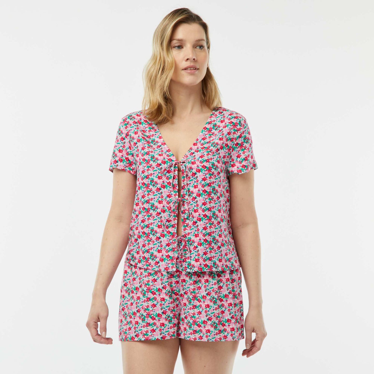 Pyjama short 2 pièces avec tee-shirt noué ROSE FLEURI
