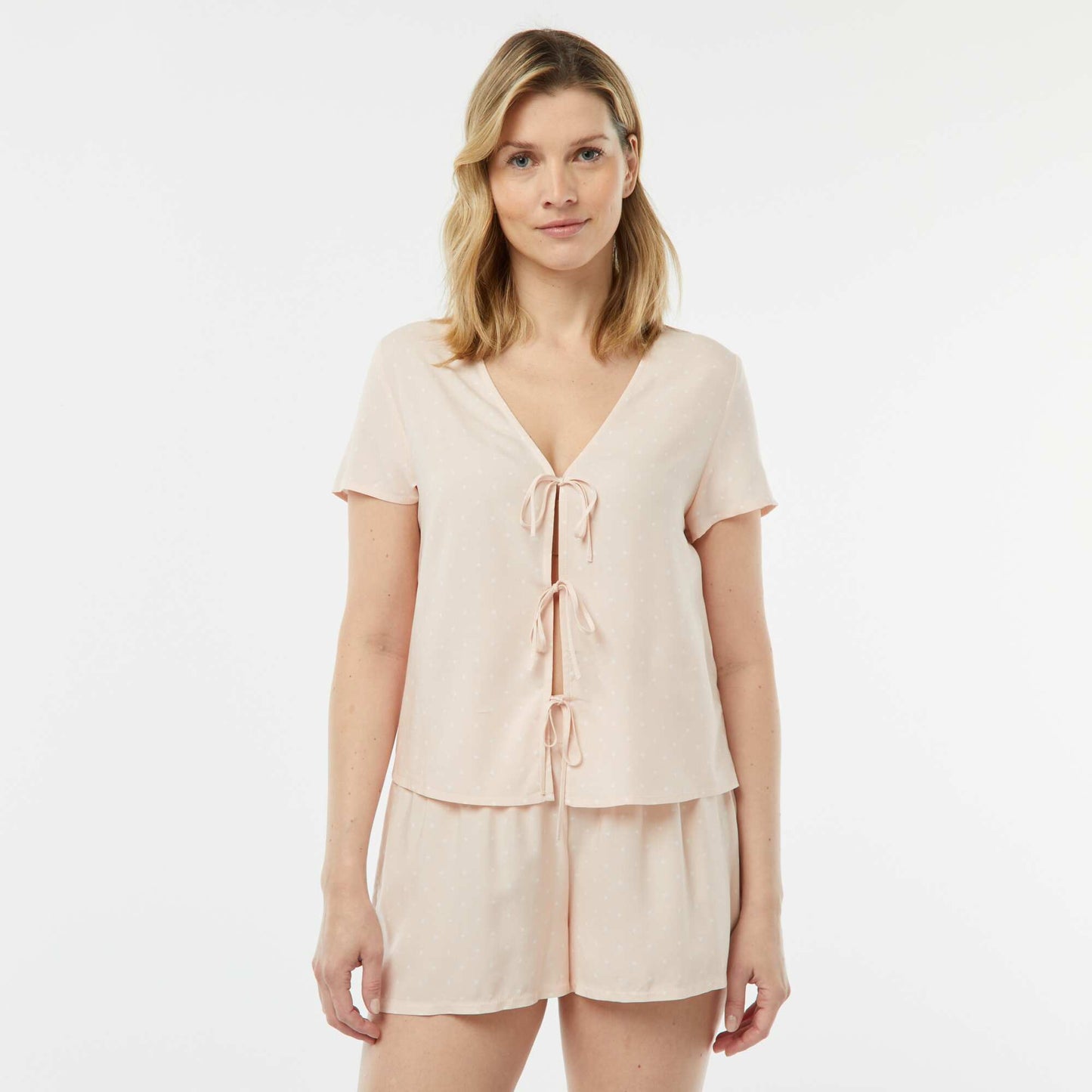 Pyjama short 2 pièces avec tee-shirt noué ROSE