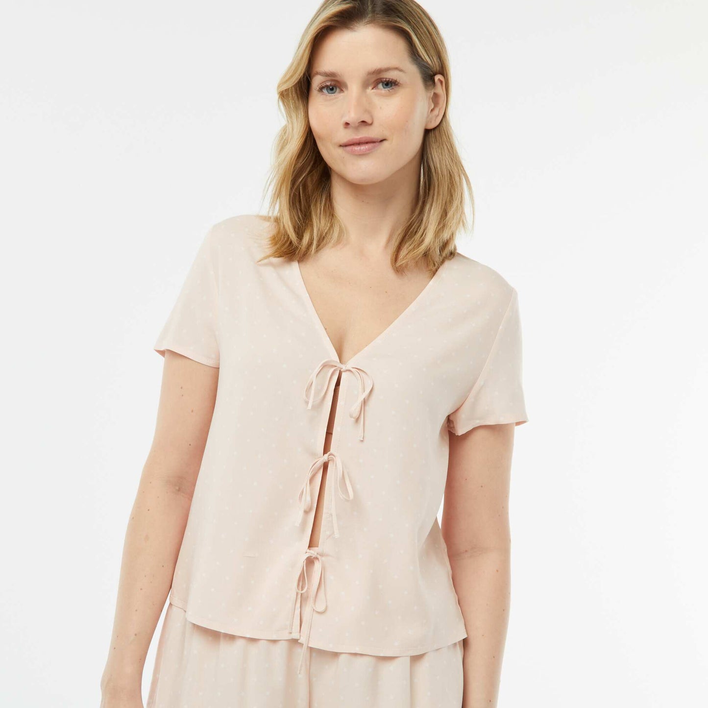 Pyjama short 2 pièces avec tee-shirt noué ROSE
