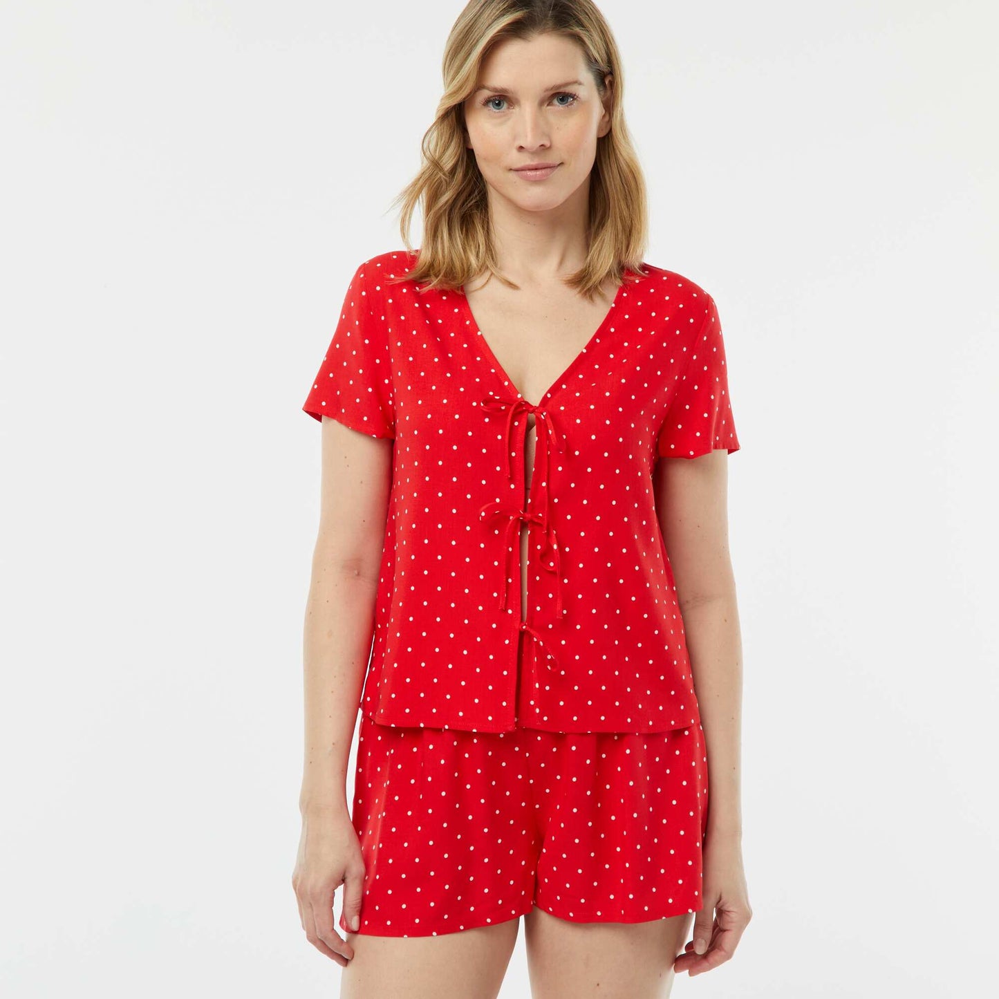Pyjama short 2 pièces avec tee-shirt noué ROUGE