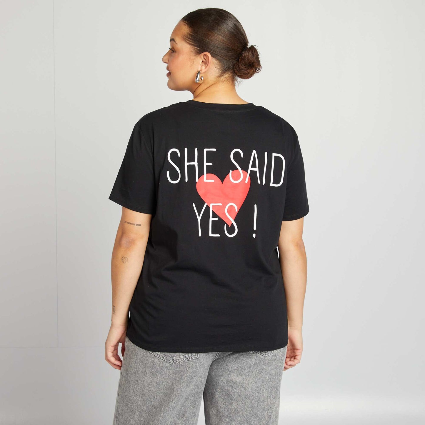 T-shirt en jersey manches courtes 'OUI' NOIR