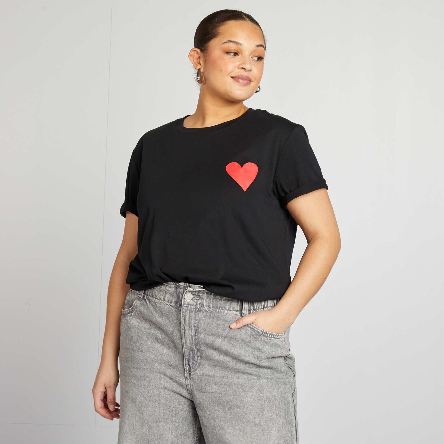 T-shirt en jersey manches courtes 'OUI' NOIR
